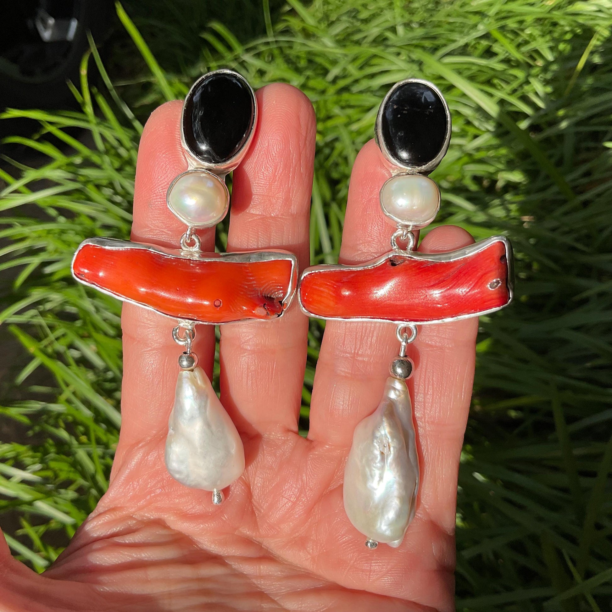 Sterling Silver baroque pearl statement coral earrings Colors Of Etnika