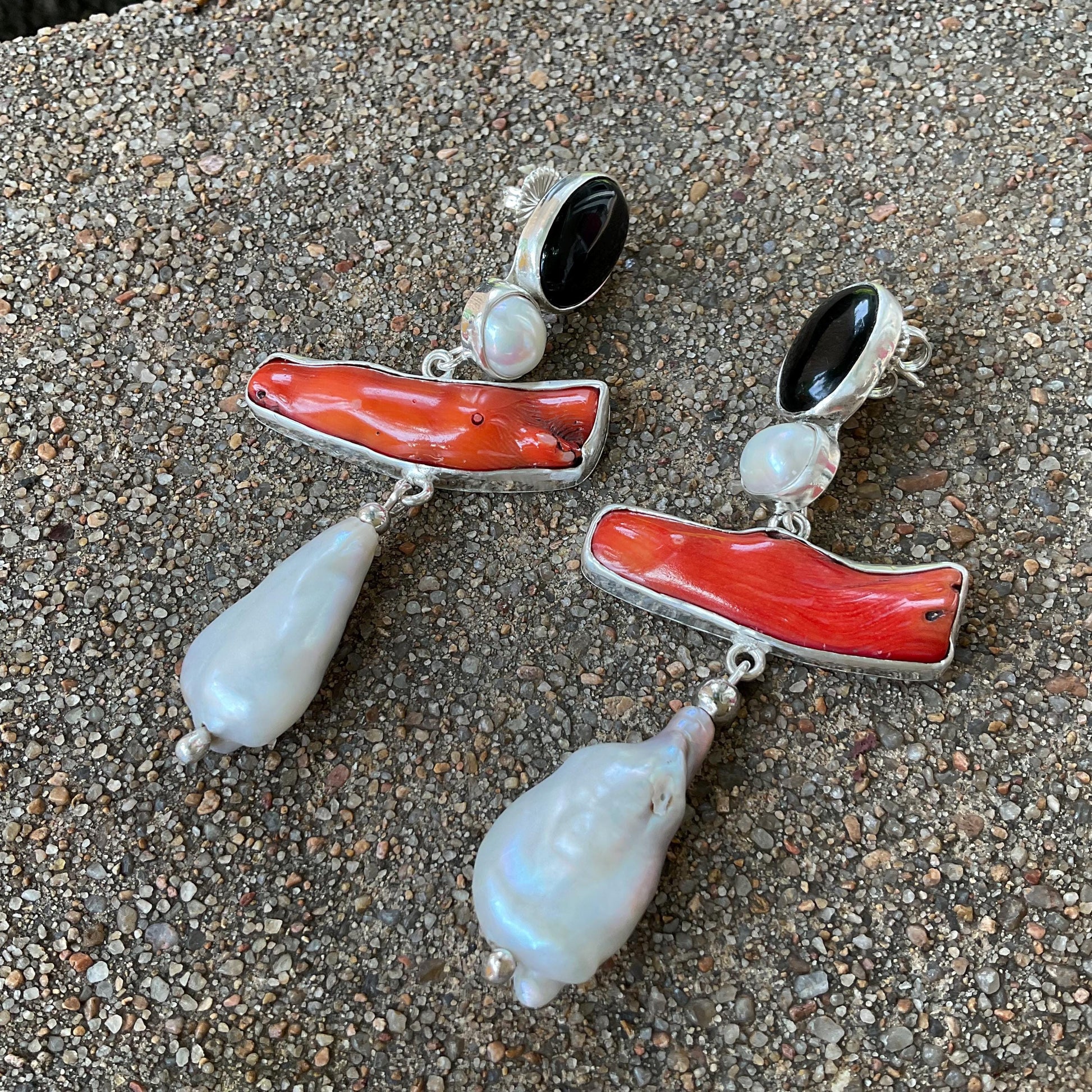 Sterling Silver baroque pearl statement coral earrings Colors Of Etnika