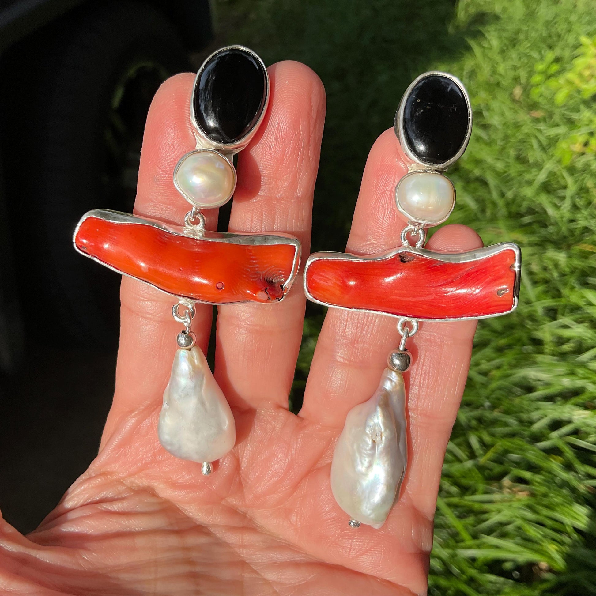 Sterling Silver baroque pearl statement coral earrings Colors Of Etnika