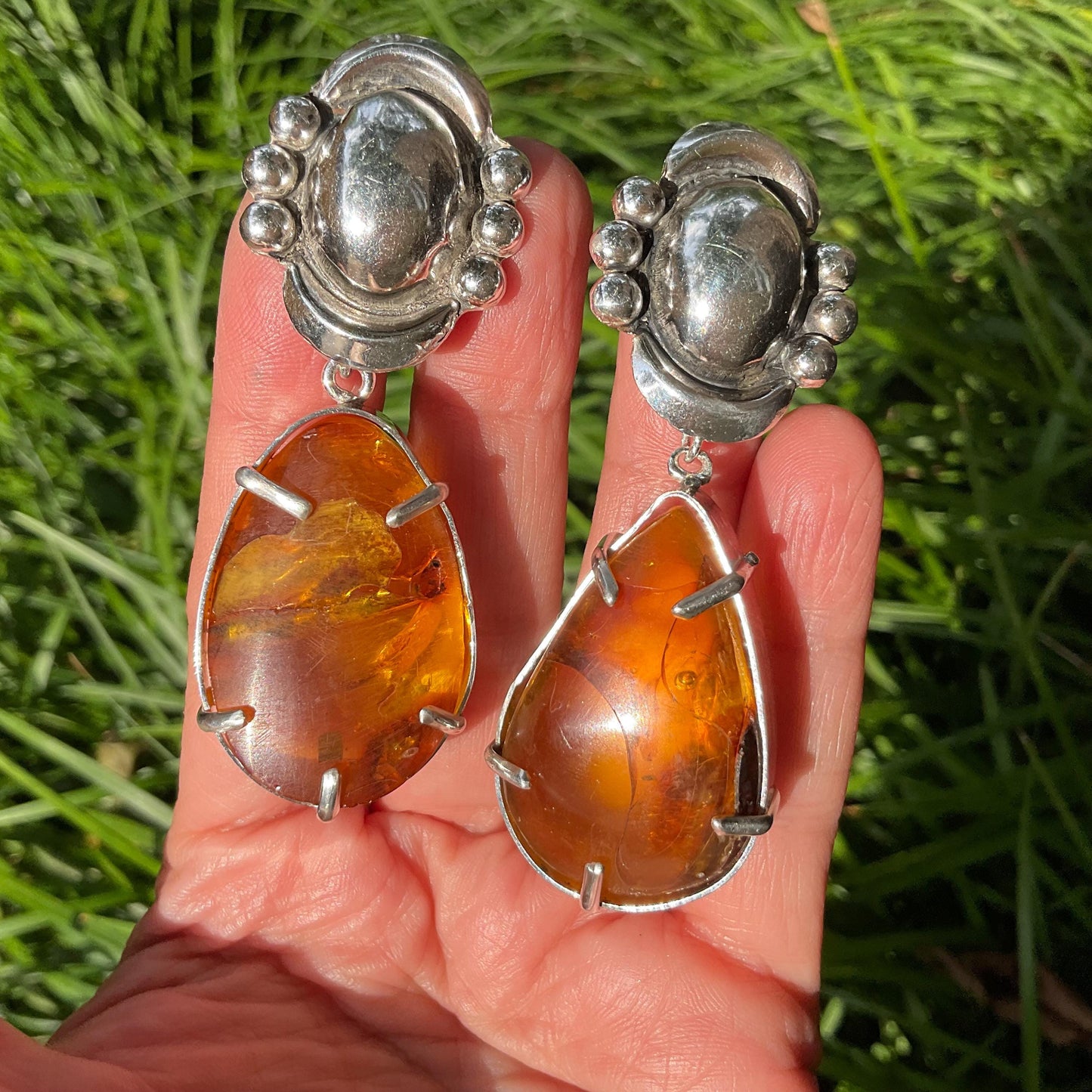 Sterling Silver natural amber dangle statement earrings Colors Of Etnika