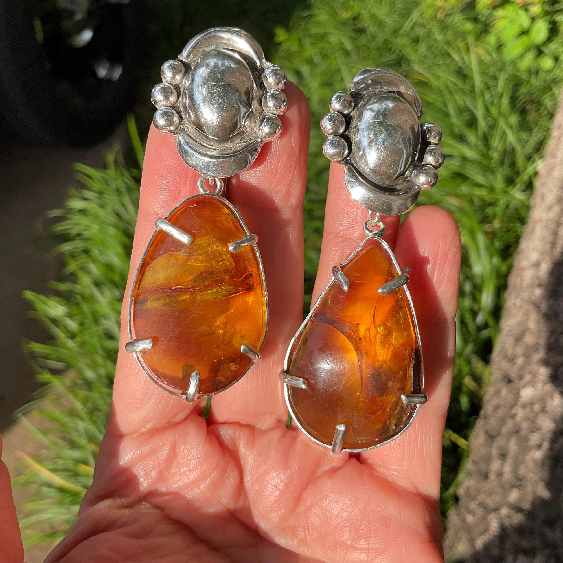Sterling Silver natural amber dangle statement earrings Colors Of Etnika