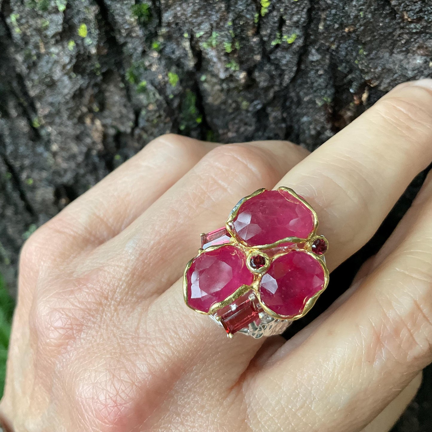 Sterling silver natural rubyrhodolite band ring 7.5 Colors Of Etnika