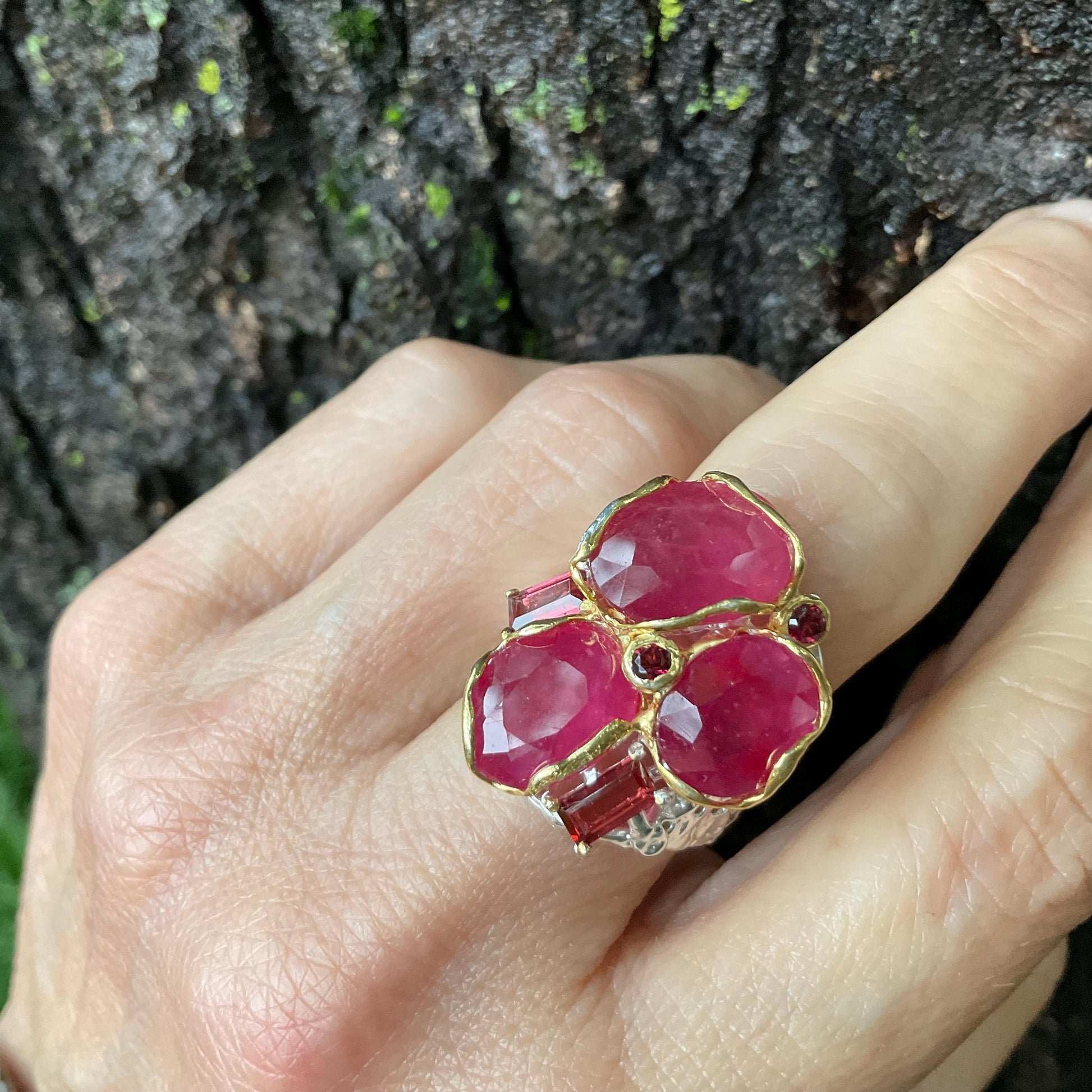 Sterling silver natural rubyrhodolite band ring 7.5 Colors Of Etnika