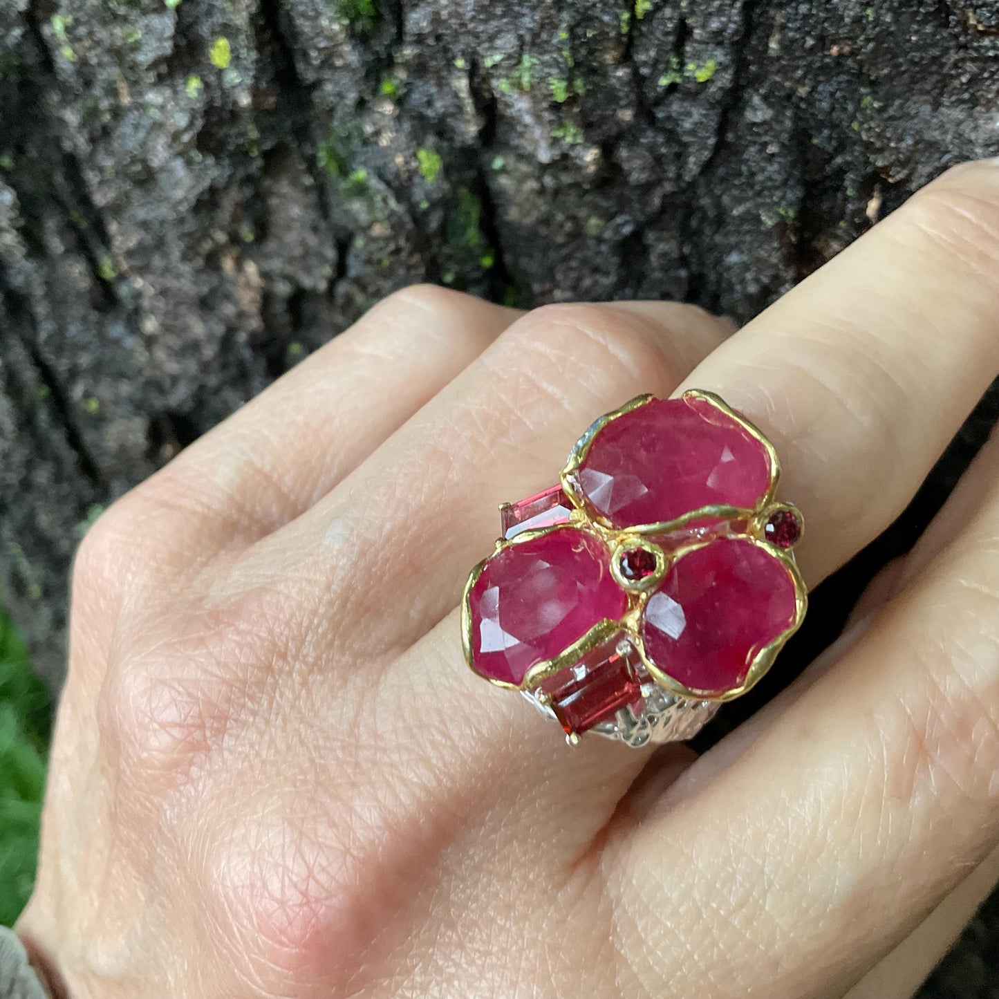 Sterling silver natural rubyrhodolite band ring 7.5 Colors Of Etnika