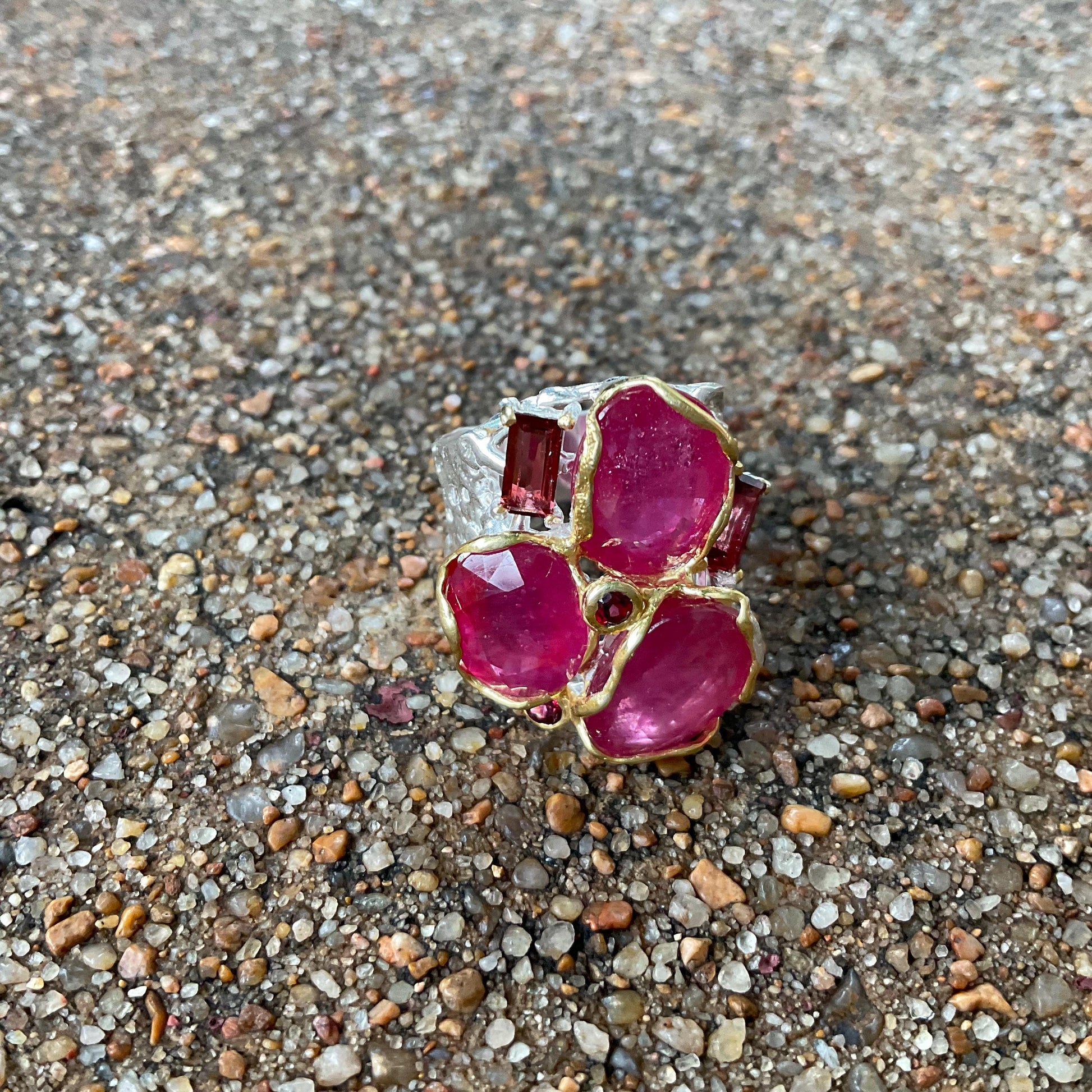 Sterling silver natural rubyrhodolite band ring 7.5 Colors Of Etnika