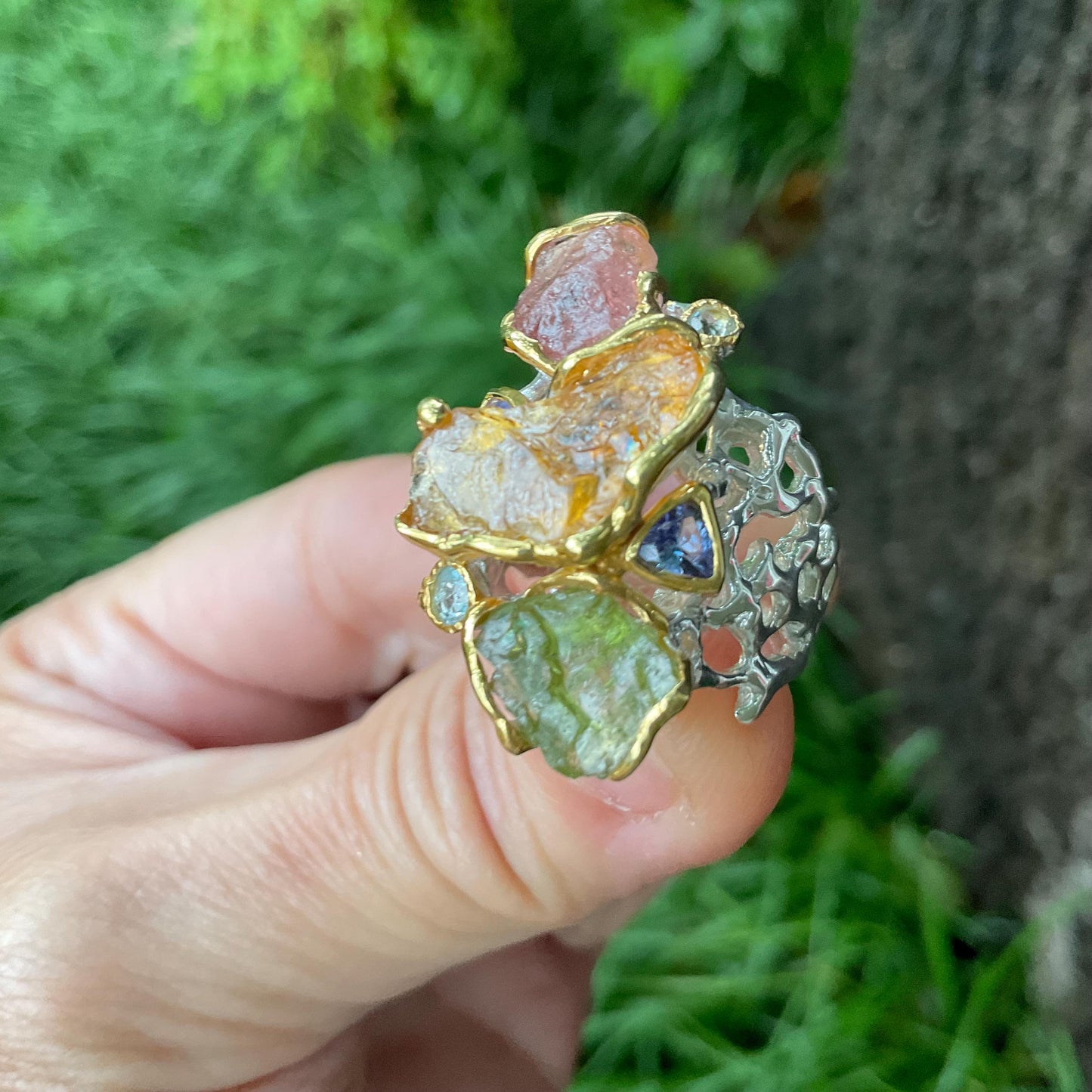 Sterling Silver tourmaline coral reef Ring 8 Colors Of Etnika