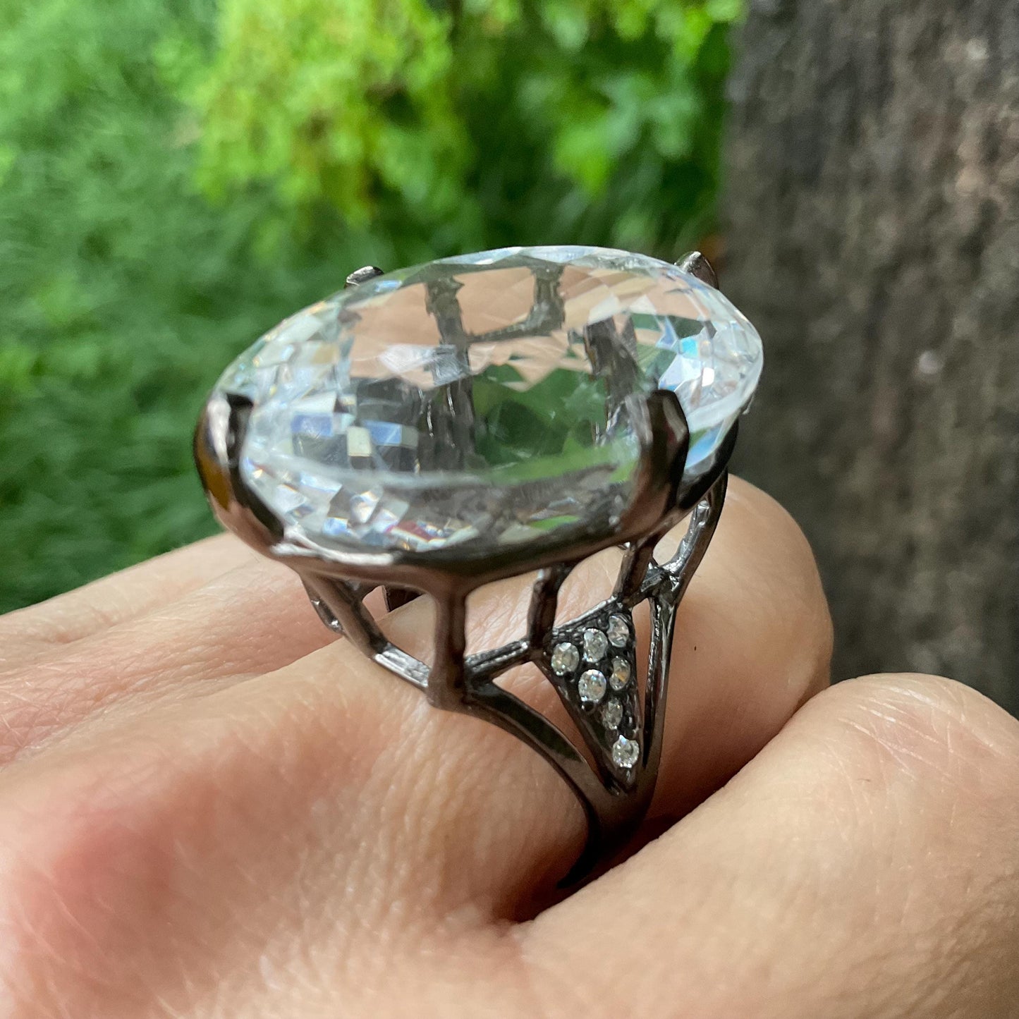sterling silver natural quartz 60ct statement ring 7.5 Colors Of Etnika