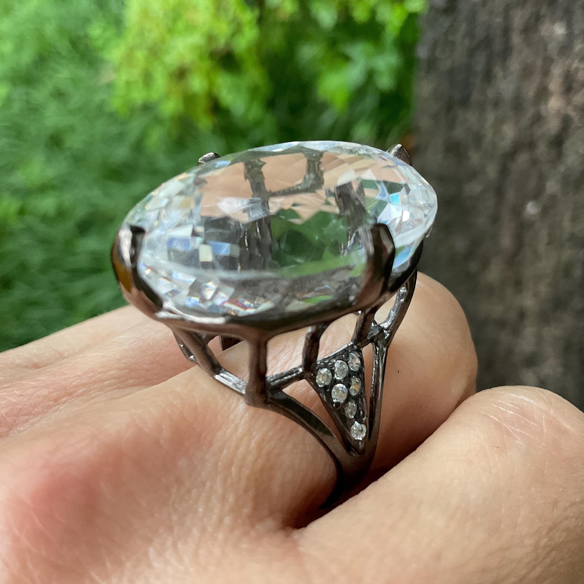 sterling silver natural quartz 60ct statement ring 7.5 Colors Of Etnika