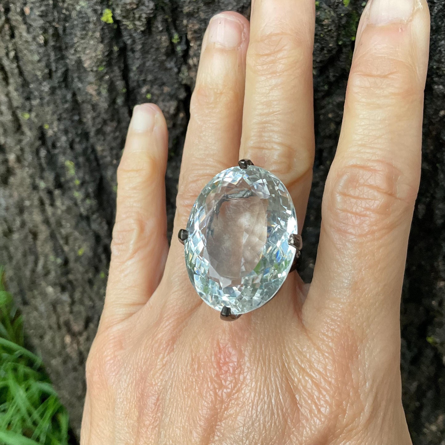 sterling silver natural quartz 60ct statement ring 7.5 Colors Of Etnika