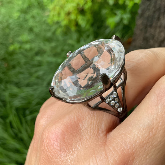 sterling silver natural quartz 60ct statement ring 7.5 Colors Of Etnika