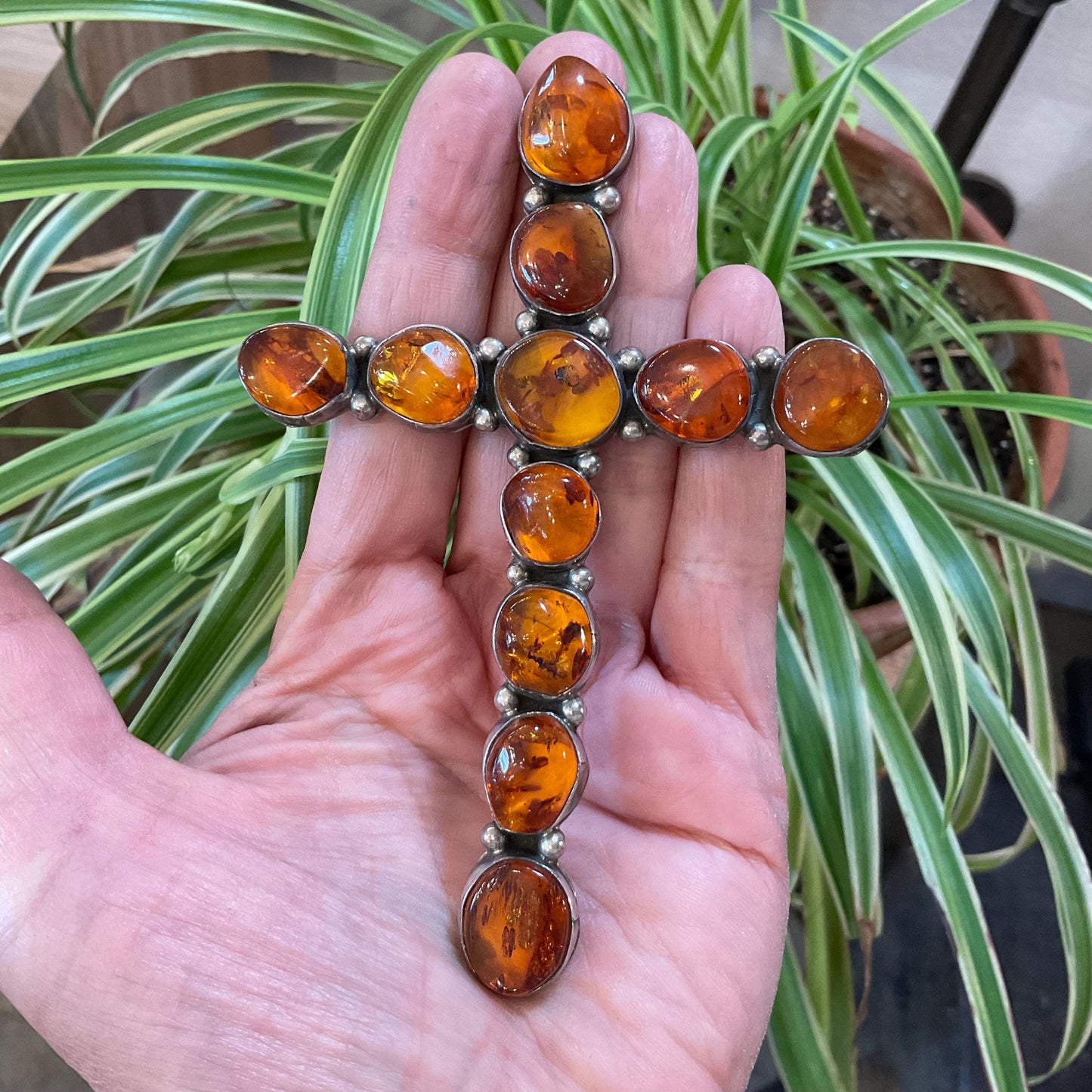 sterling silver amber  Oversize cross Pendant 4.5” Colors Of Etnika