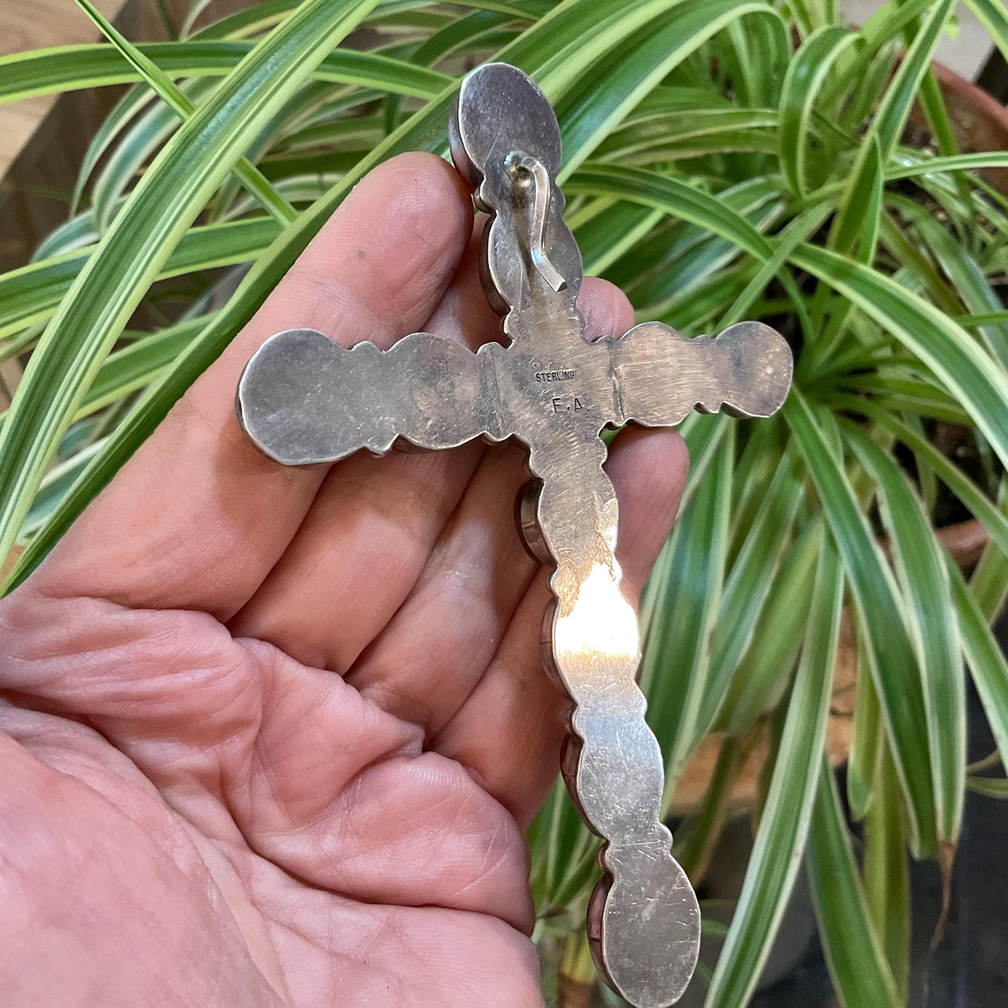 sterling silver amber  Oversize cross Pendant 4.5” Colors Of Etnika