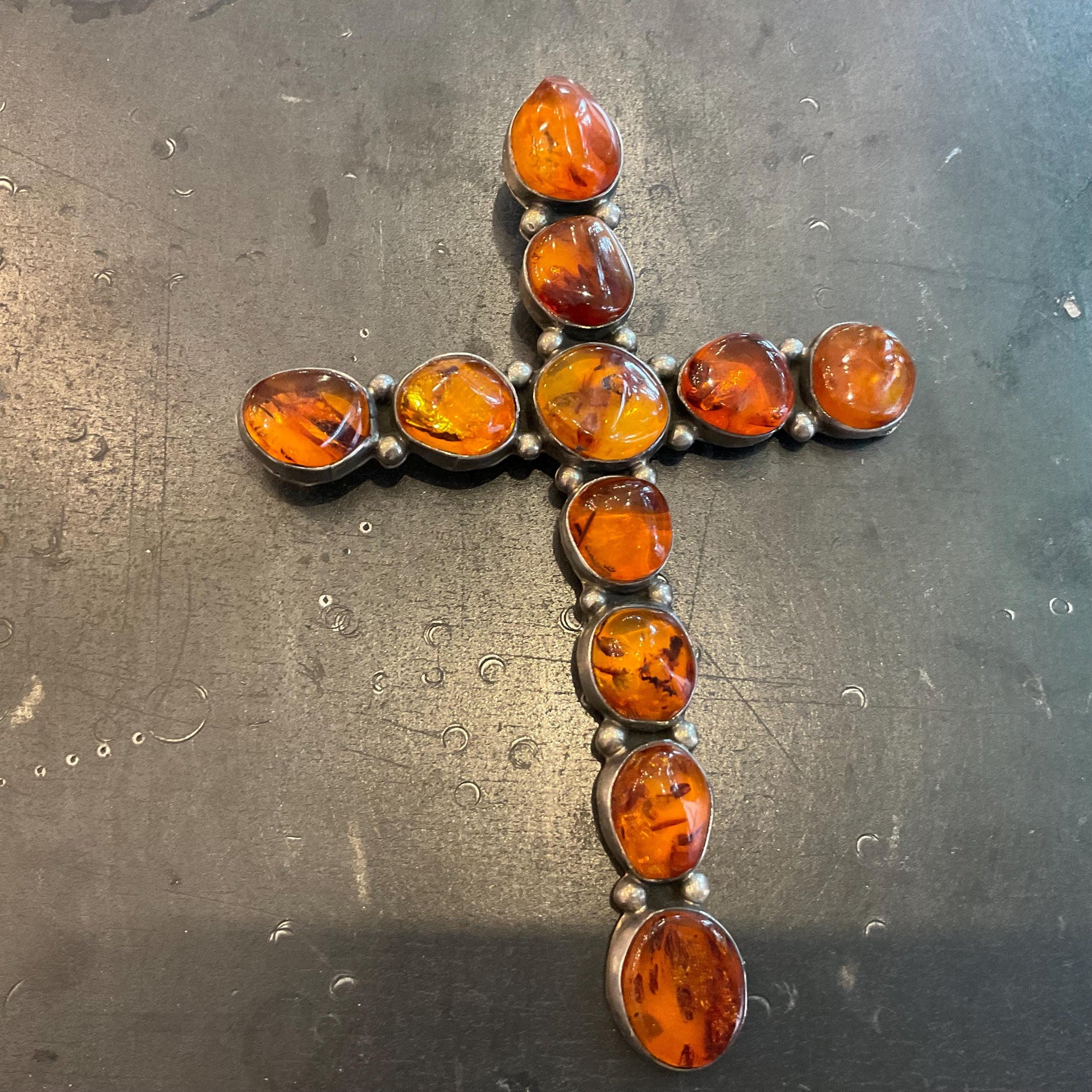 sterling silver amber  Oversize cross Pendant 4.5” Colors Of Etnika