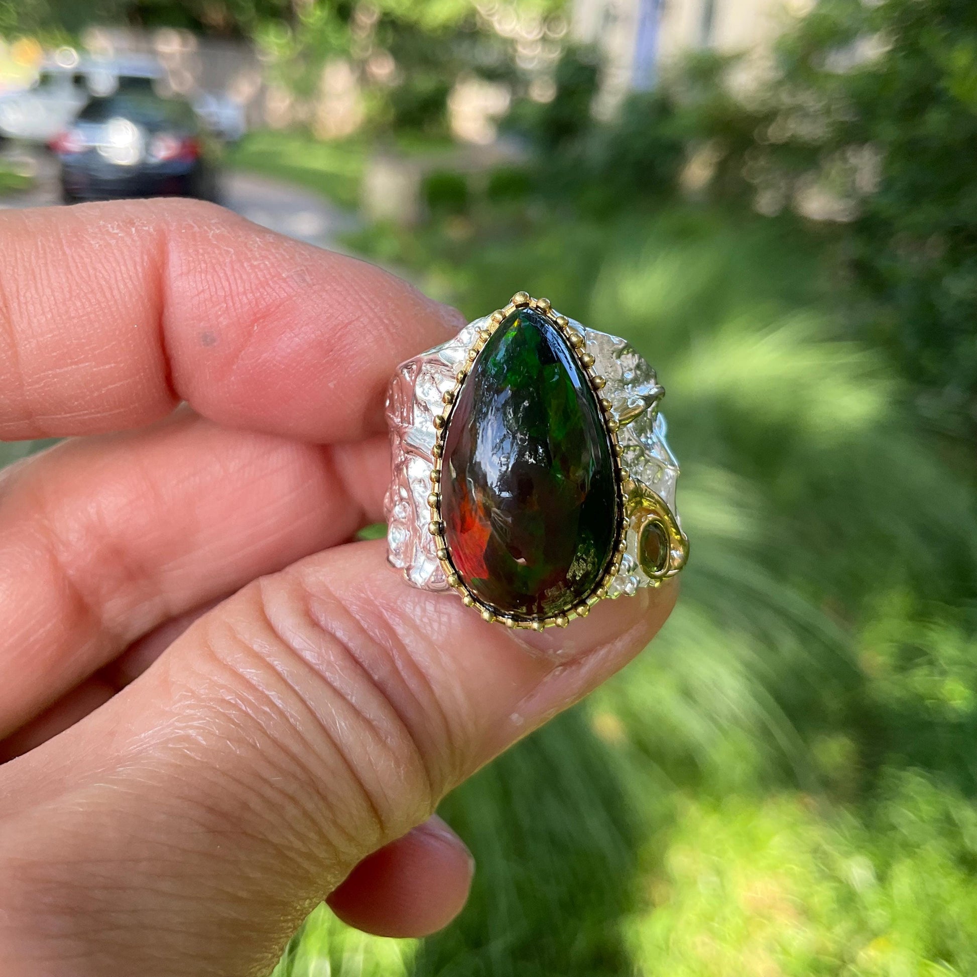 sterling silver Natural mesmerizing  opal  band ring 7 Colors Of Etnika
