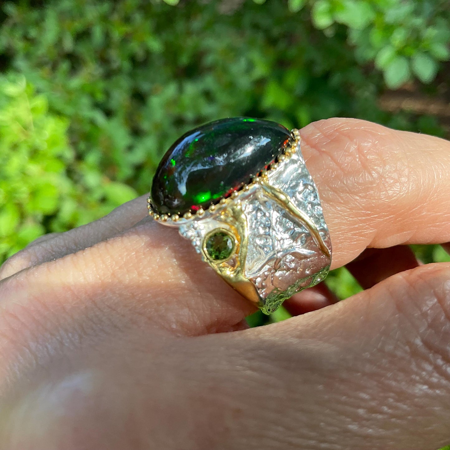 sterling silver Natural mesmerizing  opal  band ring 7 Colors Of Etnika