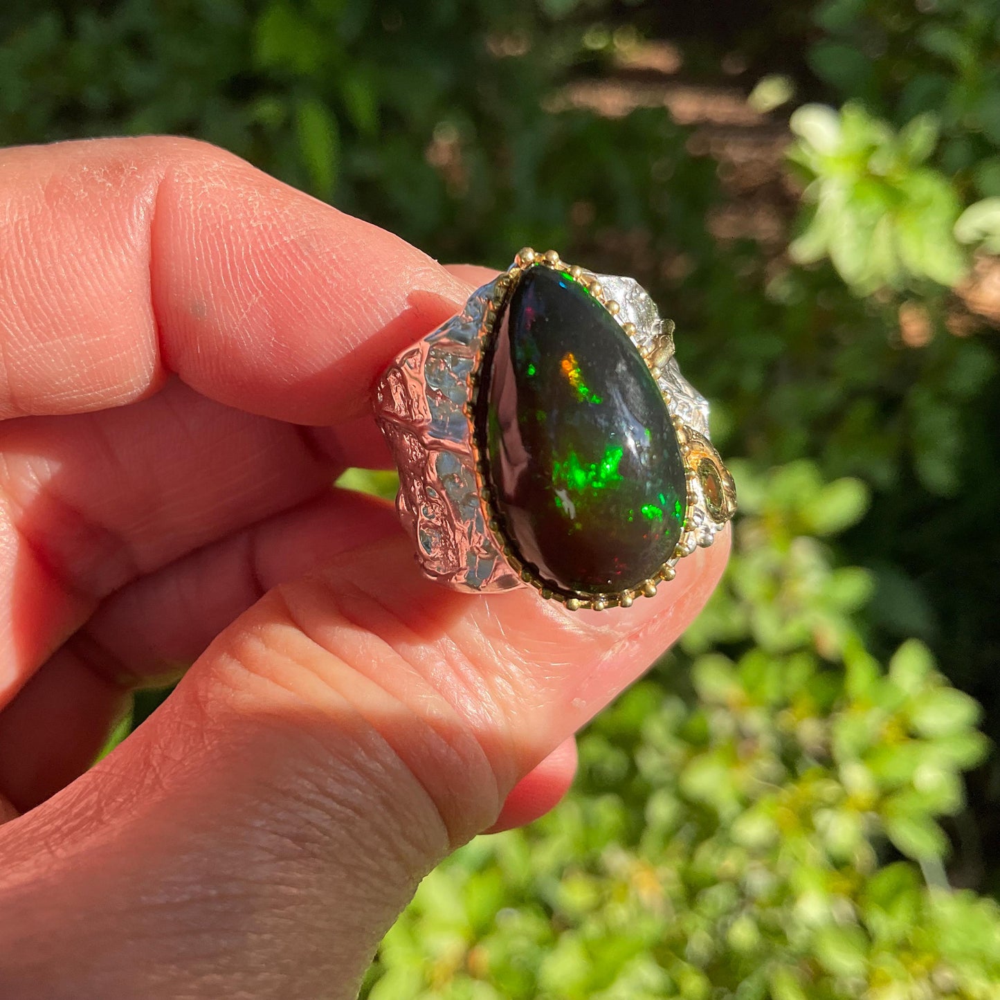 sterling silver Natural mesmerizing  opal  band ring 7 Colors Of Etnika