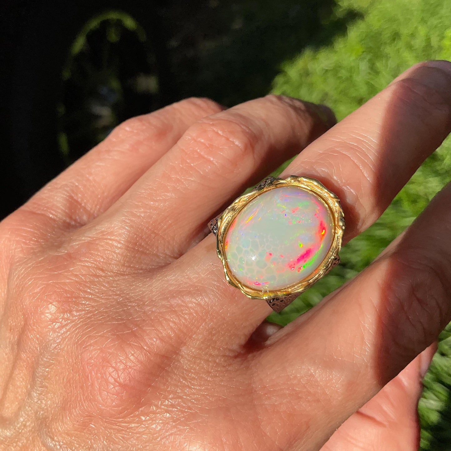 sterling silver Natural mesmerizing  opal  band ring 8 Colors Of Etnika