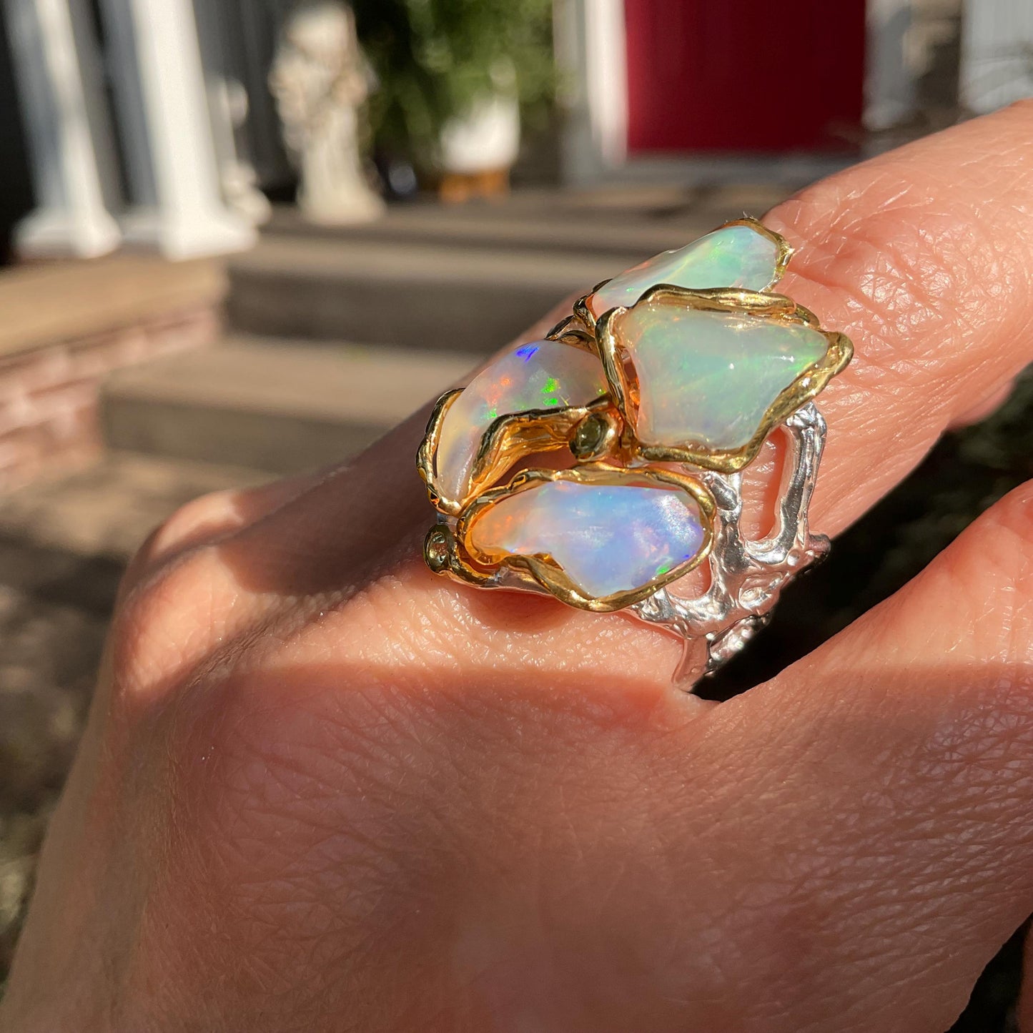 Handmade Sterling Silver rainbow opal band ring 7.5 Colors Of Etnika