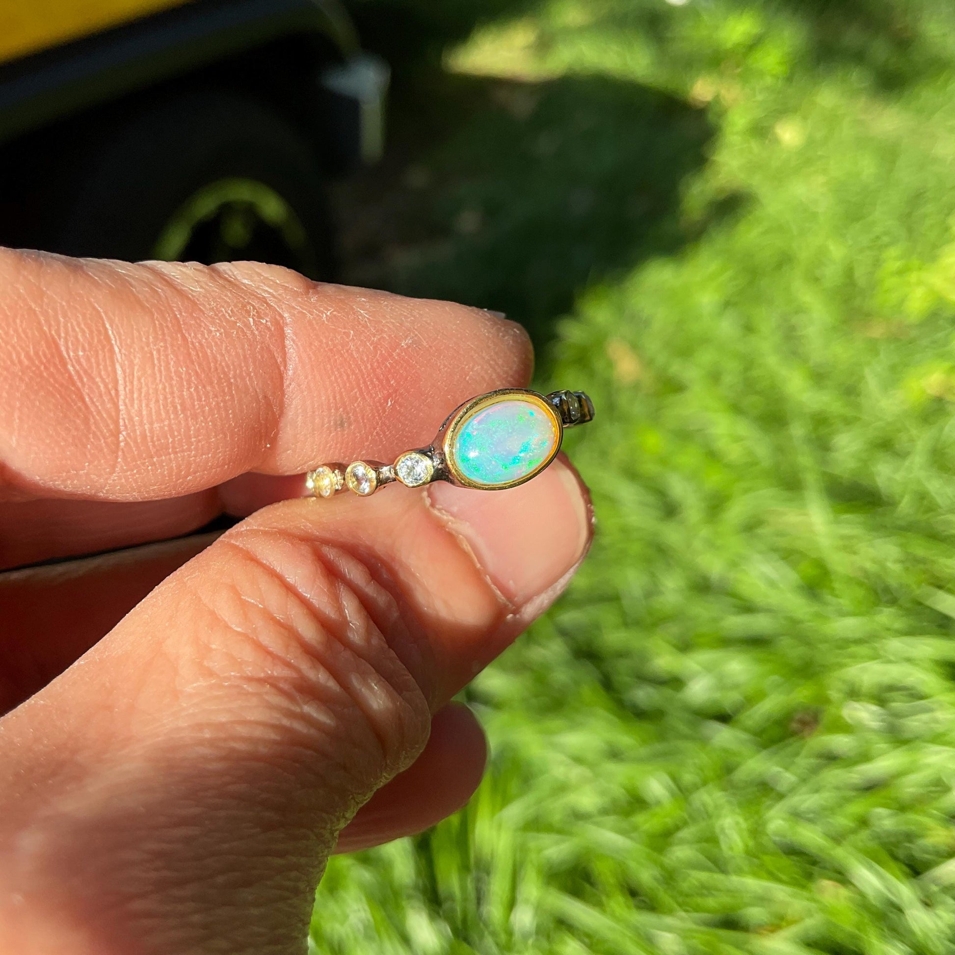 Sterling Silver rainbow Opal  dainty ring 7 Colors Of Etnika