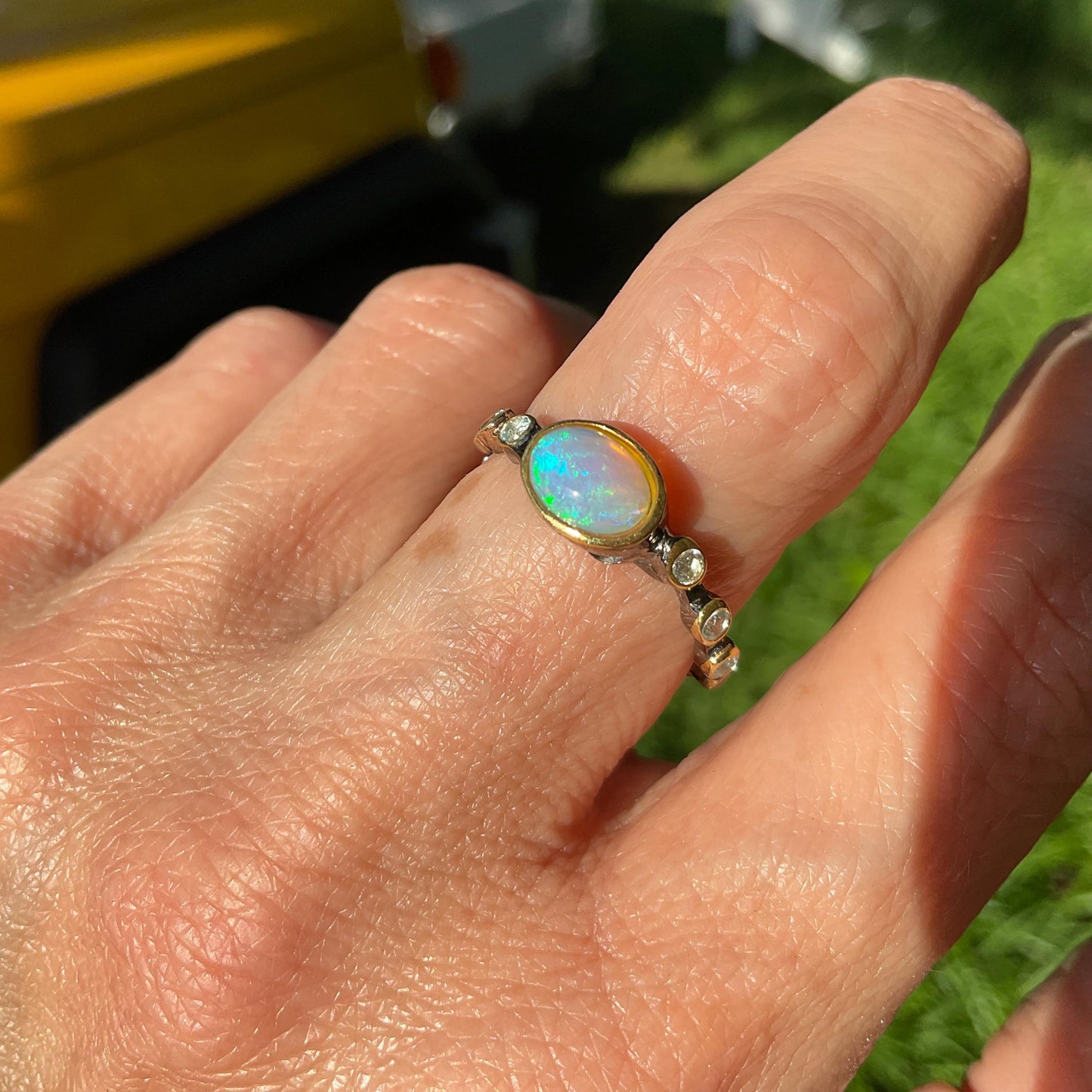 Sterling Silver rainbow Opal  dainty ring 7 Colors Of Etnika