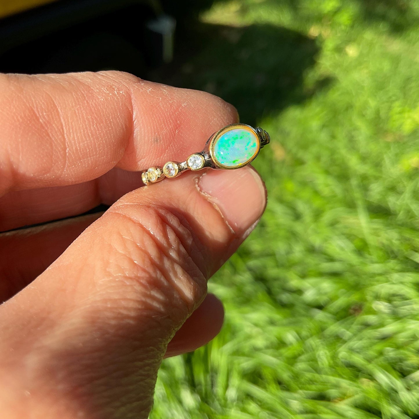 Sterling Silver rainbow Opal  dainty ring 7 Colors Of Etnika