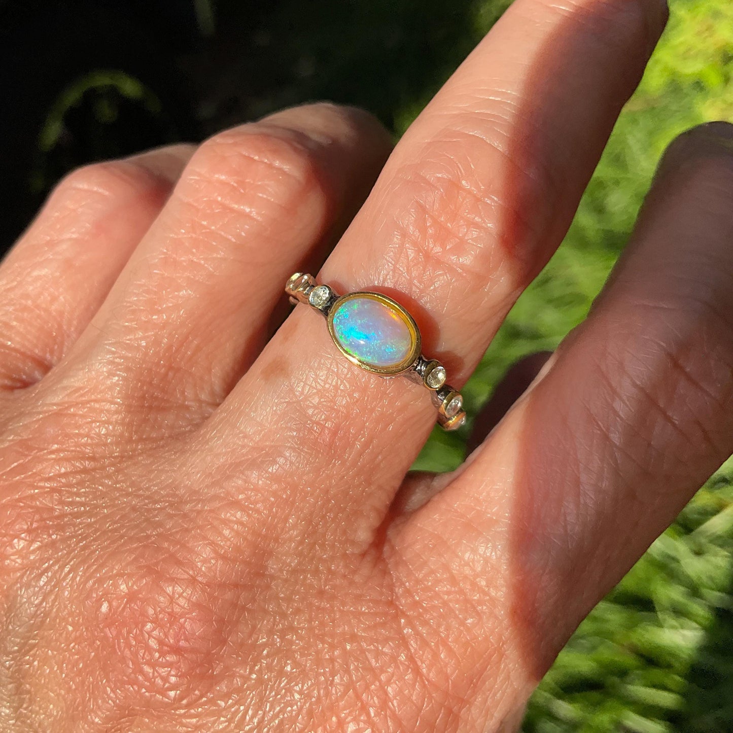Sterling Silver rainbow Opal  dainty ring 7 Colors Of Etnika