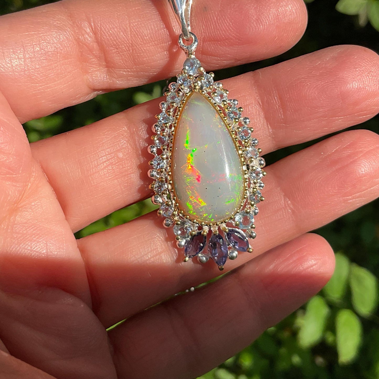 Natural rinbow opal Sterling Silver pendant with Necklace Colors Of Etnika