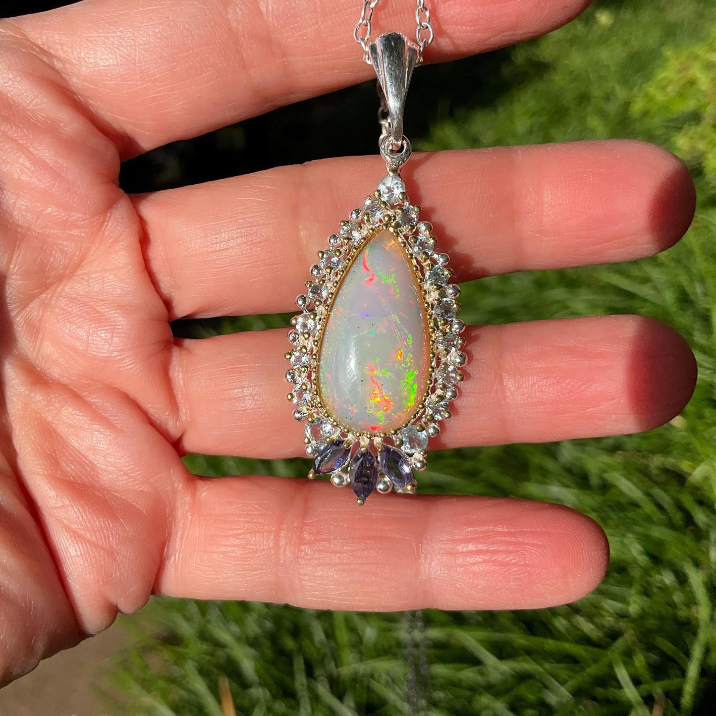 Natural rinbow opal Sterling Silver pendant with Necklace Colors Of Etnika