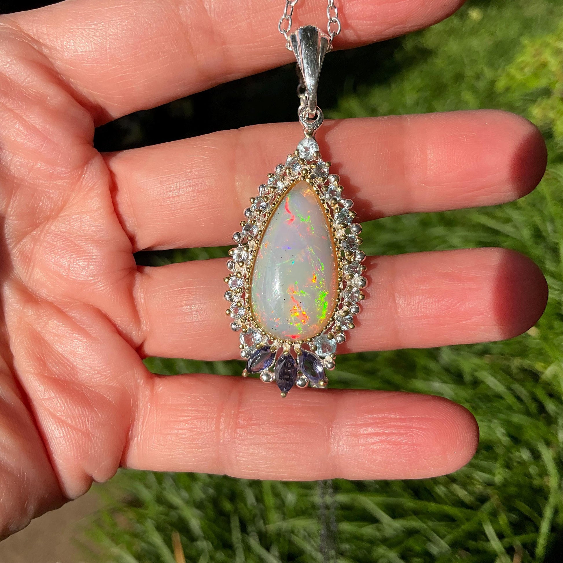 Natural rinbow opal Sterling Silver pendant with Necklace Colors Of Etnika