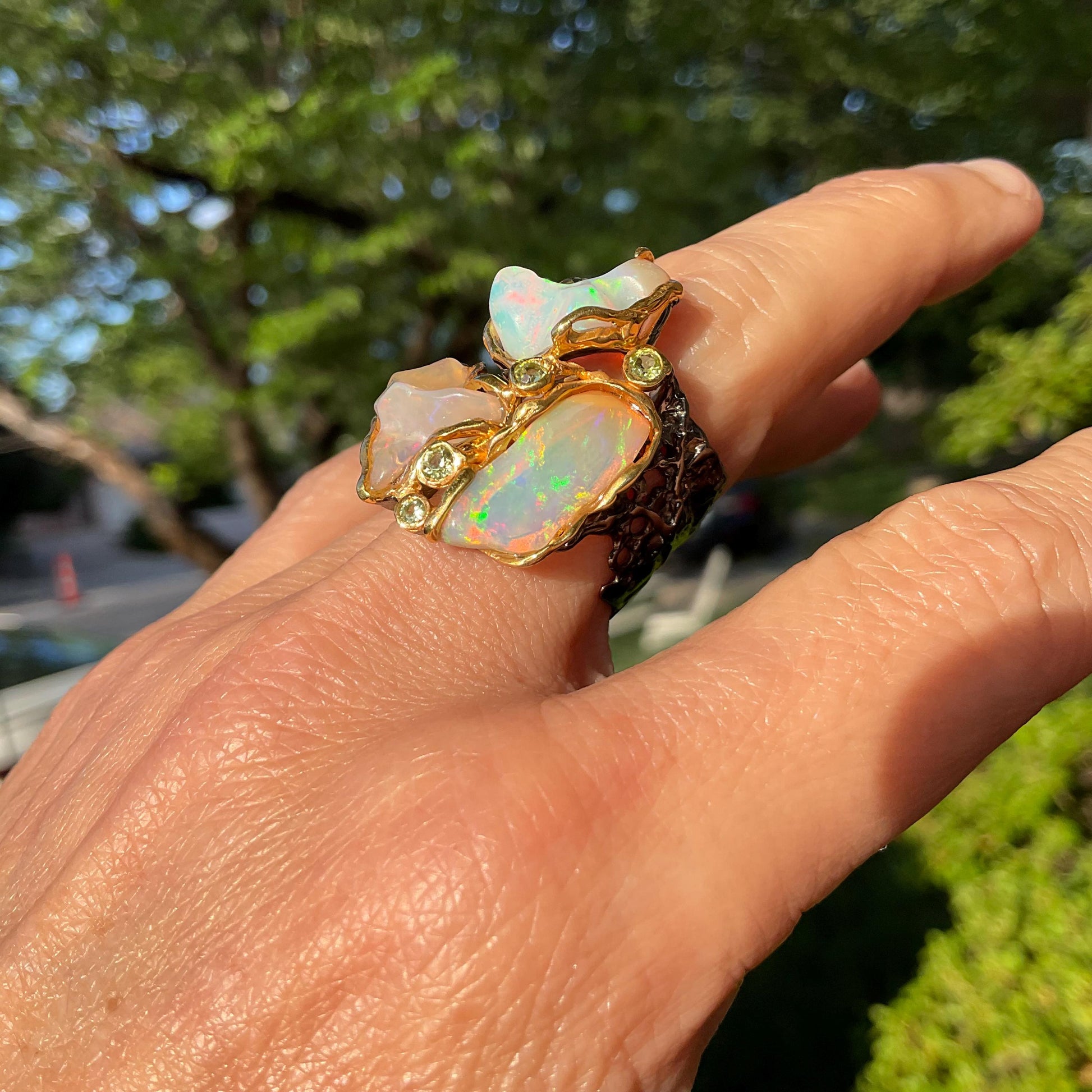 Handmade Sterling Silver rainbow opal band ring 7 Colors Of Etnika