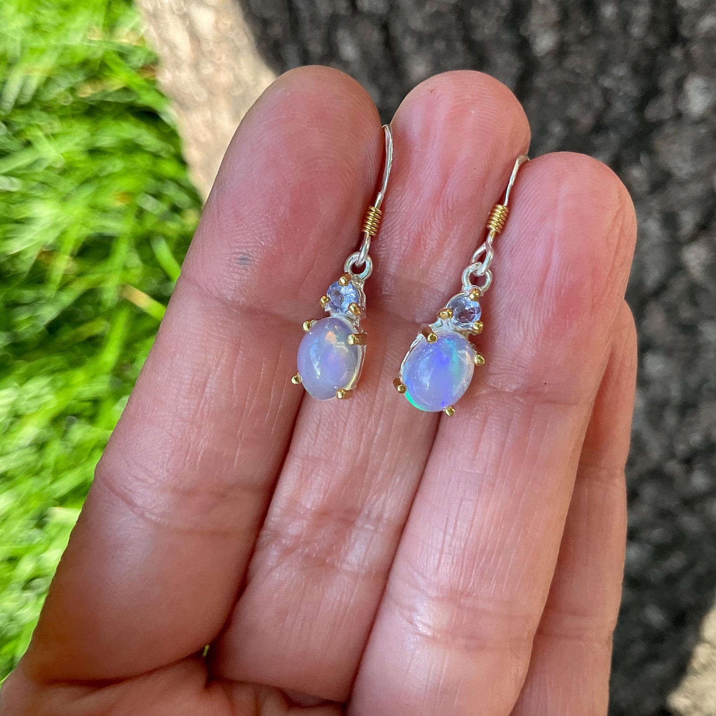 Sterling Silver Natural fire Opal lolite dangle  Earrings Colors Of Etnika