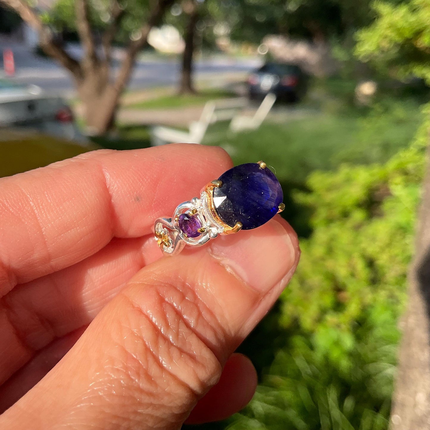 Sterling Silver Natural Blue Sapphire amethyst Ring 7 Colors Of Etnika