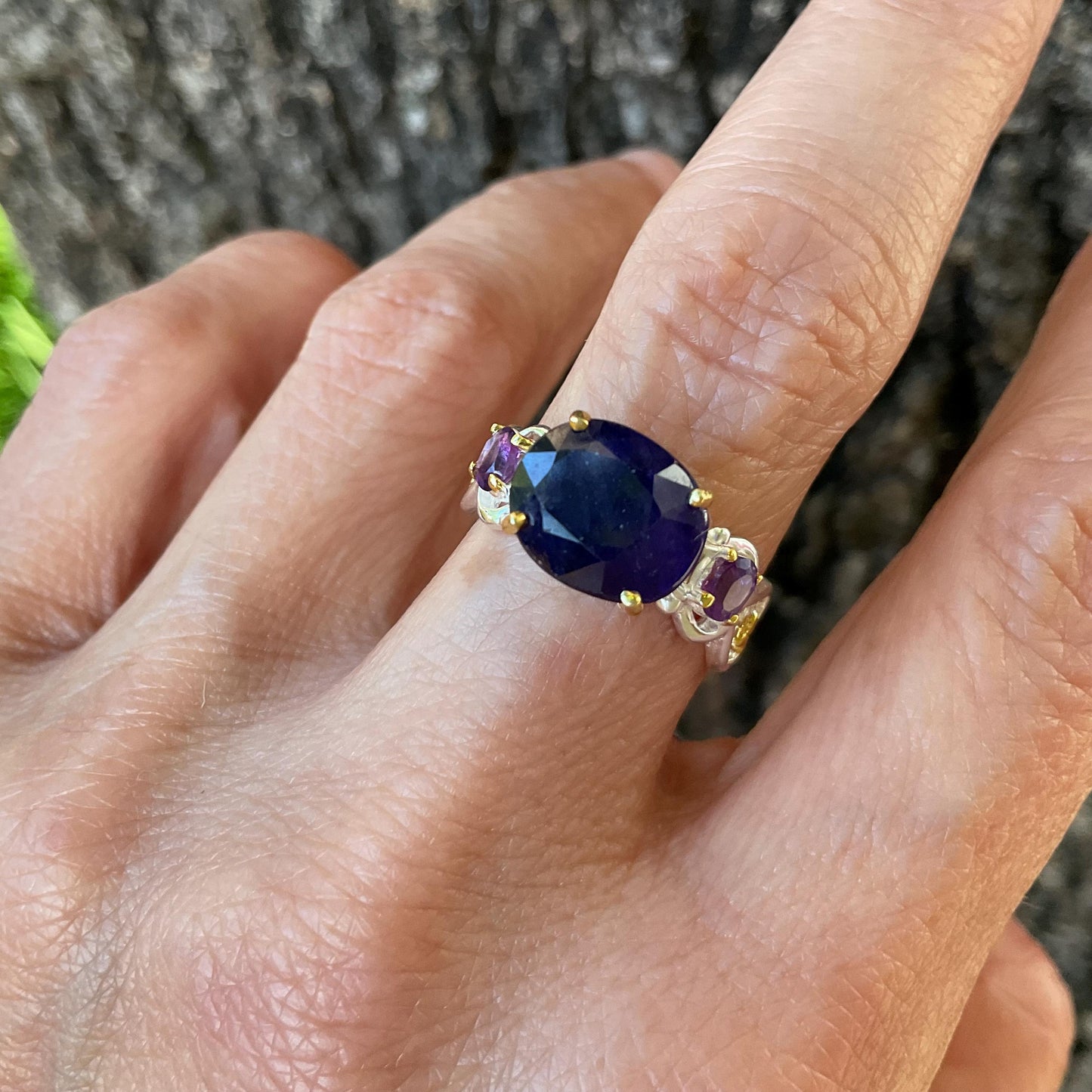 Sterling Silver Natural Blue Sapphire amethyst Ring 7 Colors Of Etnika