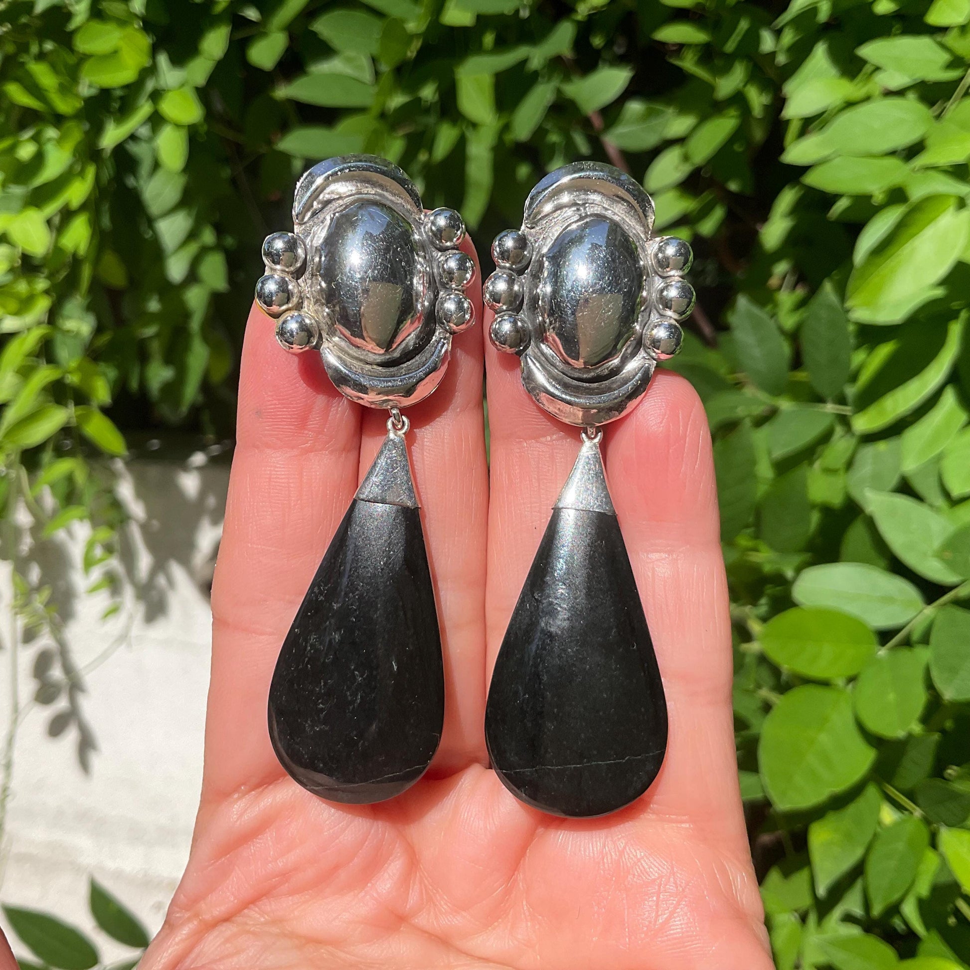 Sterling Silver natural black Guatemalan jade statement Earrings Colors Of Etnika