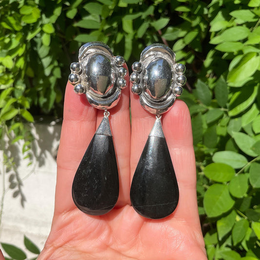 Sterling Silver natural black Guatemalan jade statement Earrings Colors Of Etnika