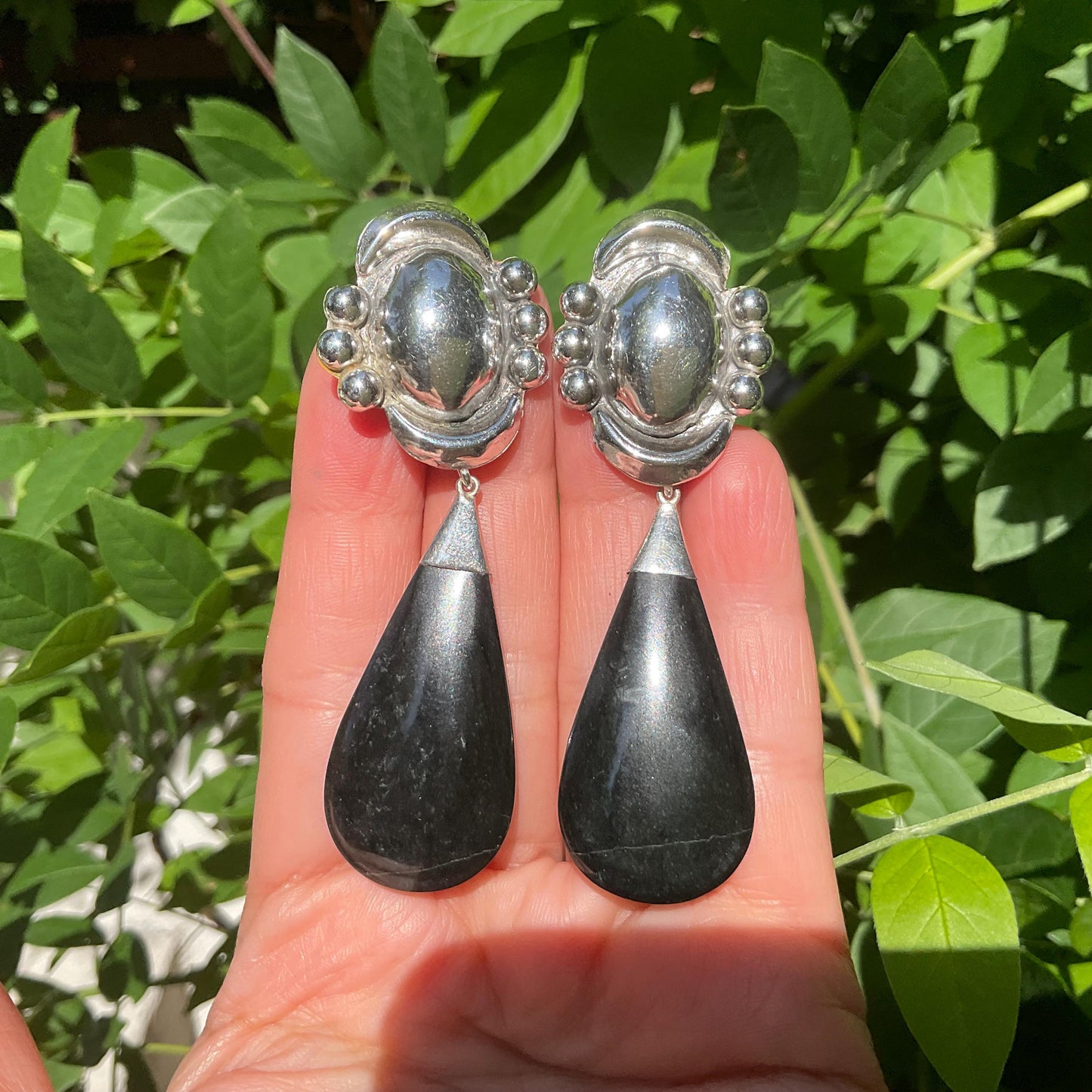 Sterling Silver natural black Guatemalan jade statement Earrings Colors Of Etnika