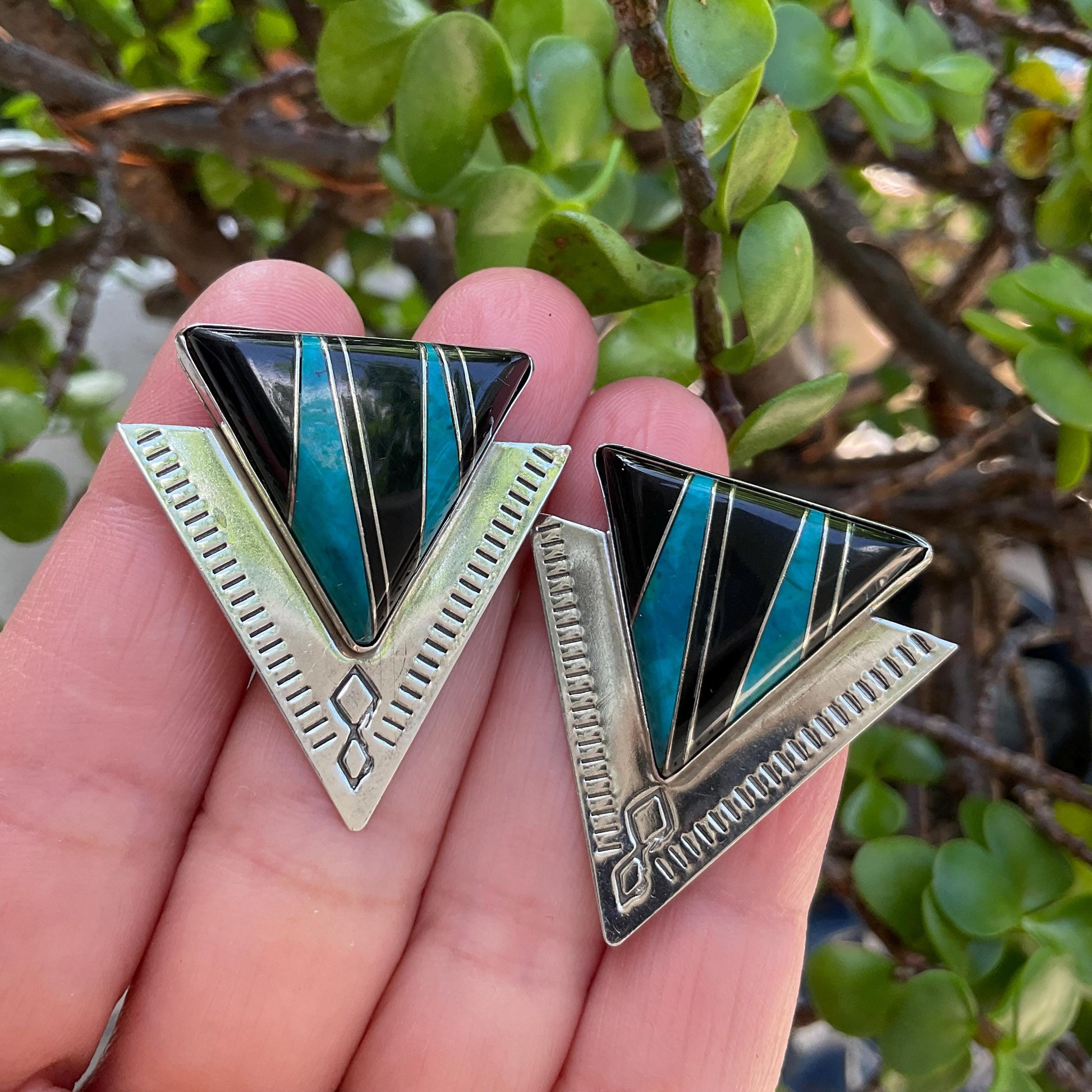 Sterling Silver black onyx turquoise inlaid earrings Colors Of Etnika