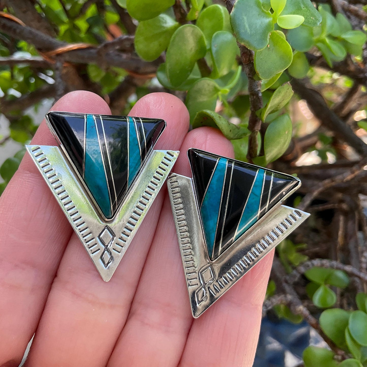Sterling Silver black onyx turquoise inlaid earrings Colors Of Etnika
