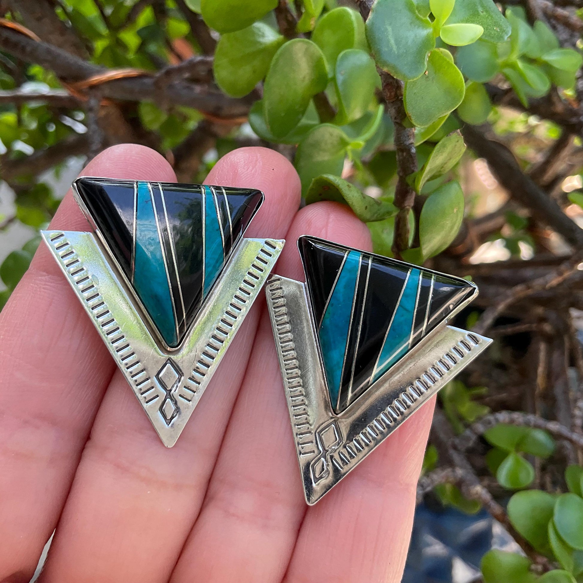 Sterling Silver black onyx turquoise inlaid earrings Colors Of Etnika