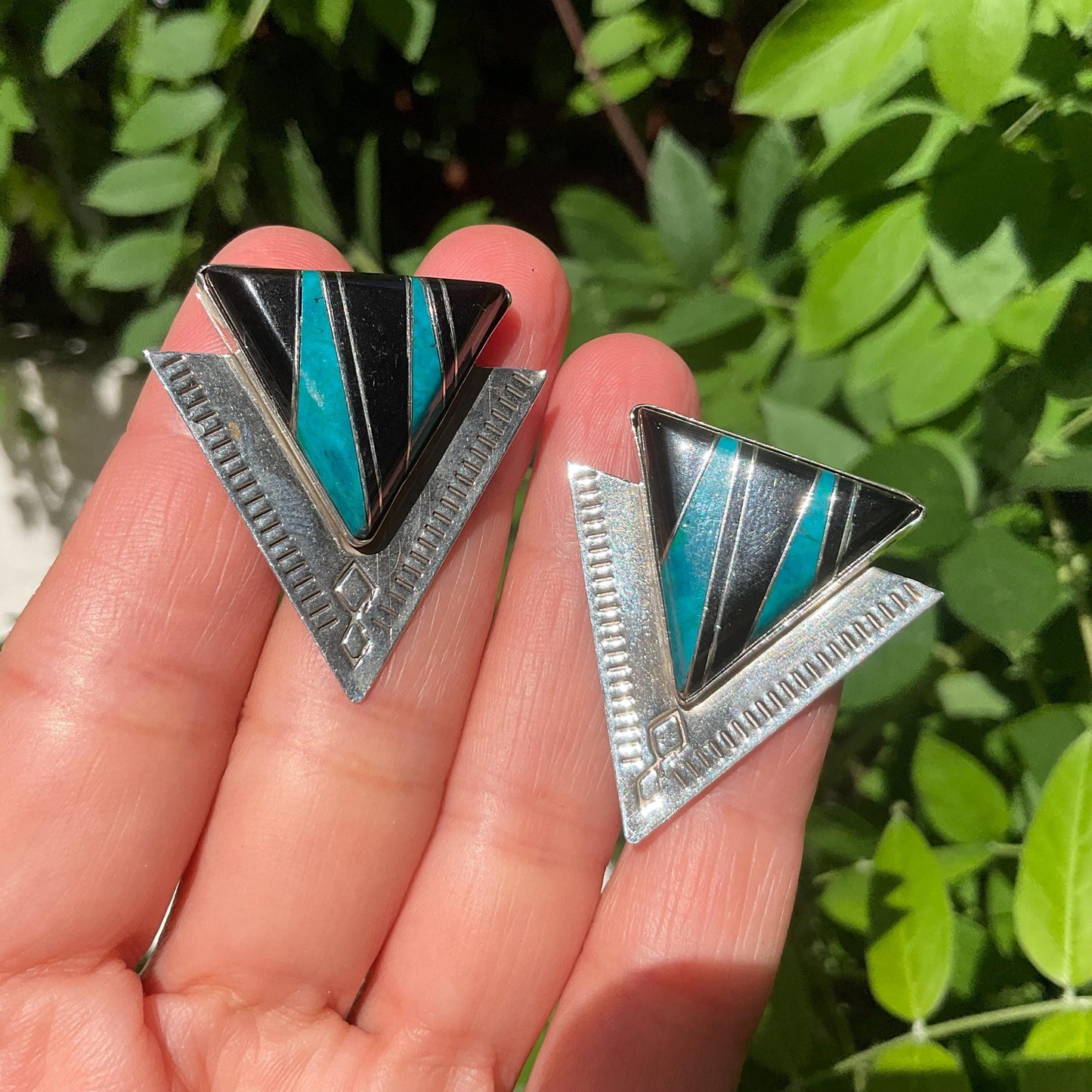 Sterling Silver black onyx turquoise inlaid earrings Colors Of Etnika