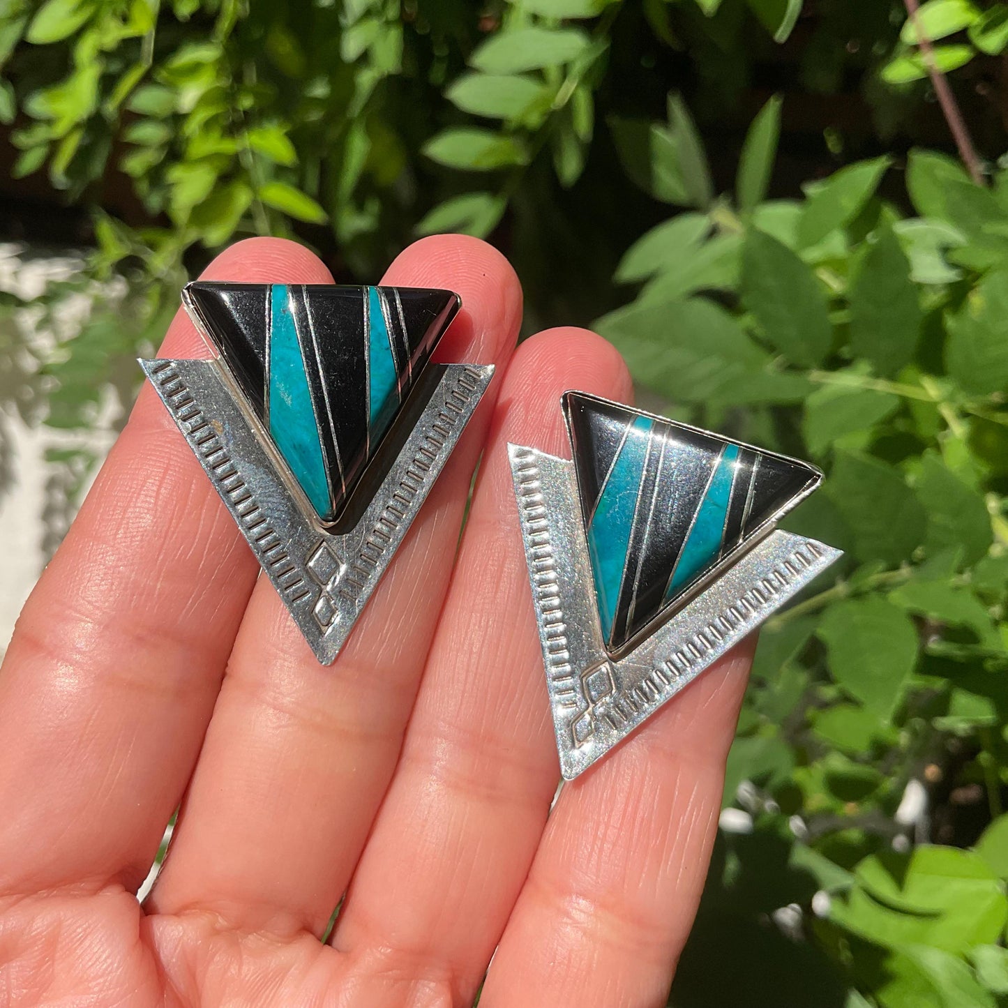 Sterling Silver black onyx turquoise inlaid earrings Colors Of Etnika