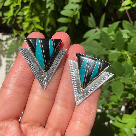 Sterling Silver black onyx turquoise inlaid earrings Colors Of Etnika