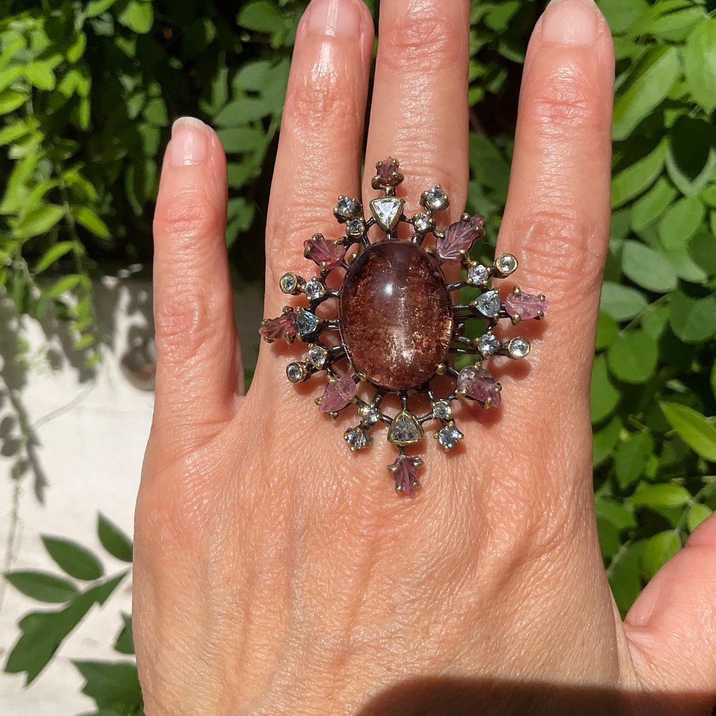 sterling silver ghost quartz tourmaline ring 8.5 Colors Of Etnika