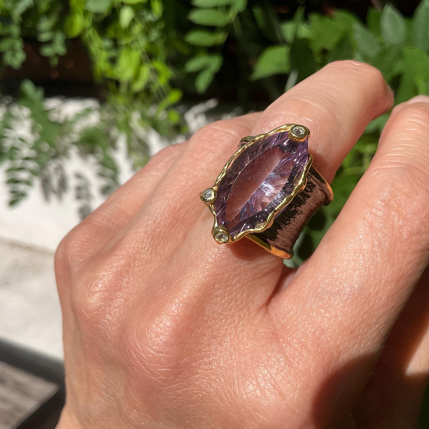 Sterling silver Marquis Amethyst statement band  Ring 8 Colors Of Etnika
