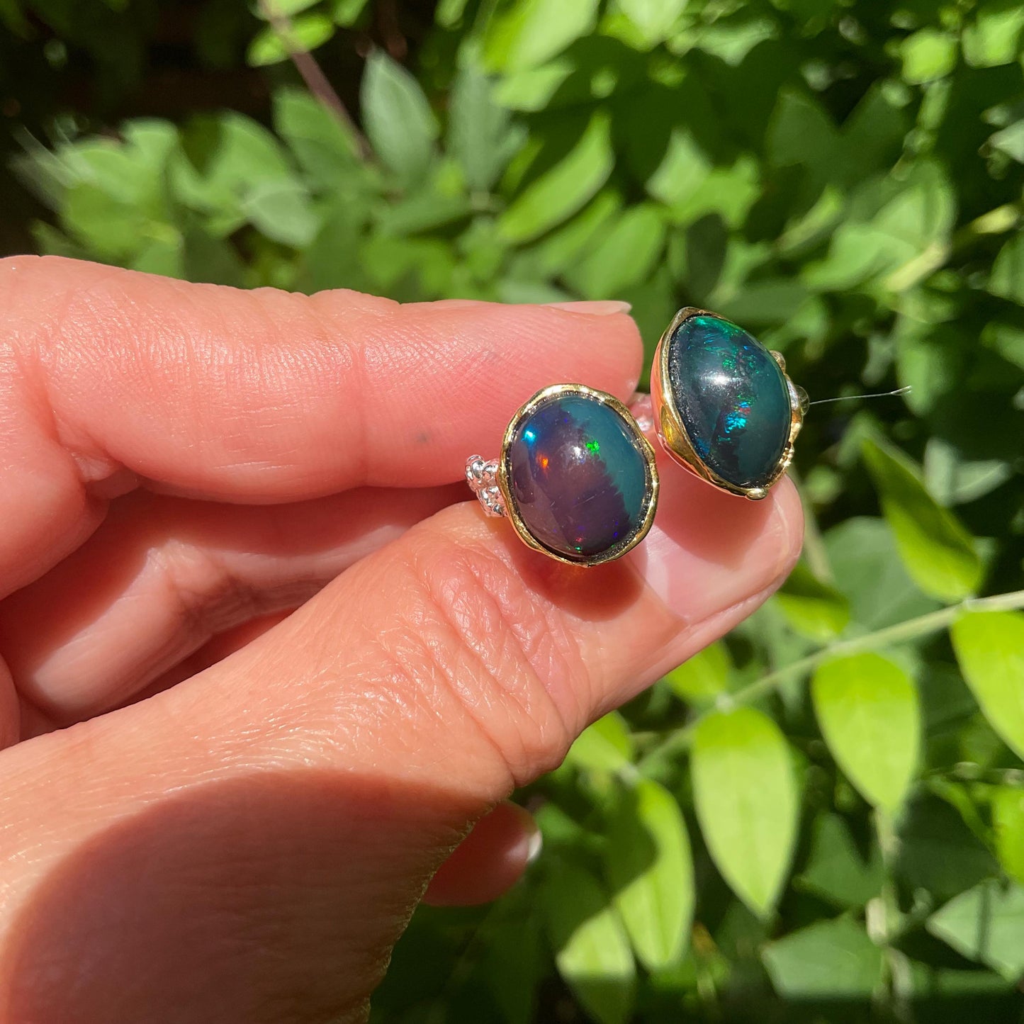 Sterling Silver Natural black fire opal open ring 8 9 Colors Of Etnika
