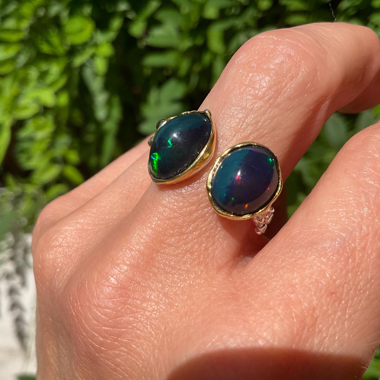 Sterling Silver Natural black fire opal open ring 8 9 Colors Of Etnika