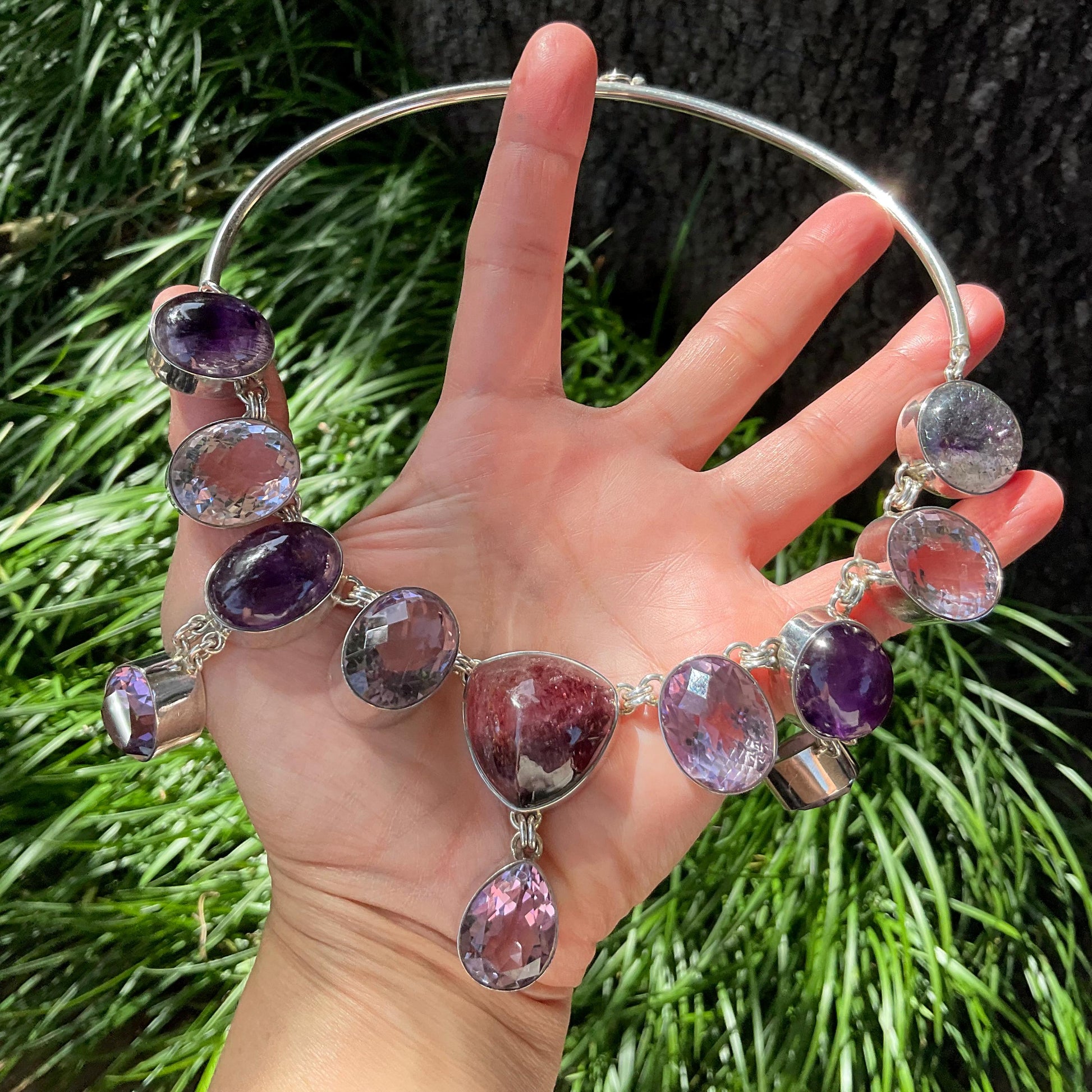 Amethyst Sterling Silver Necklace modernist choker Colors Of Etnika