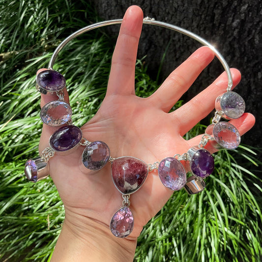 Amethyst Sterling Silver Necklace modernist choker Colors Of Etnika
