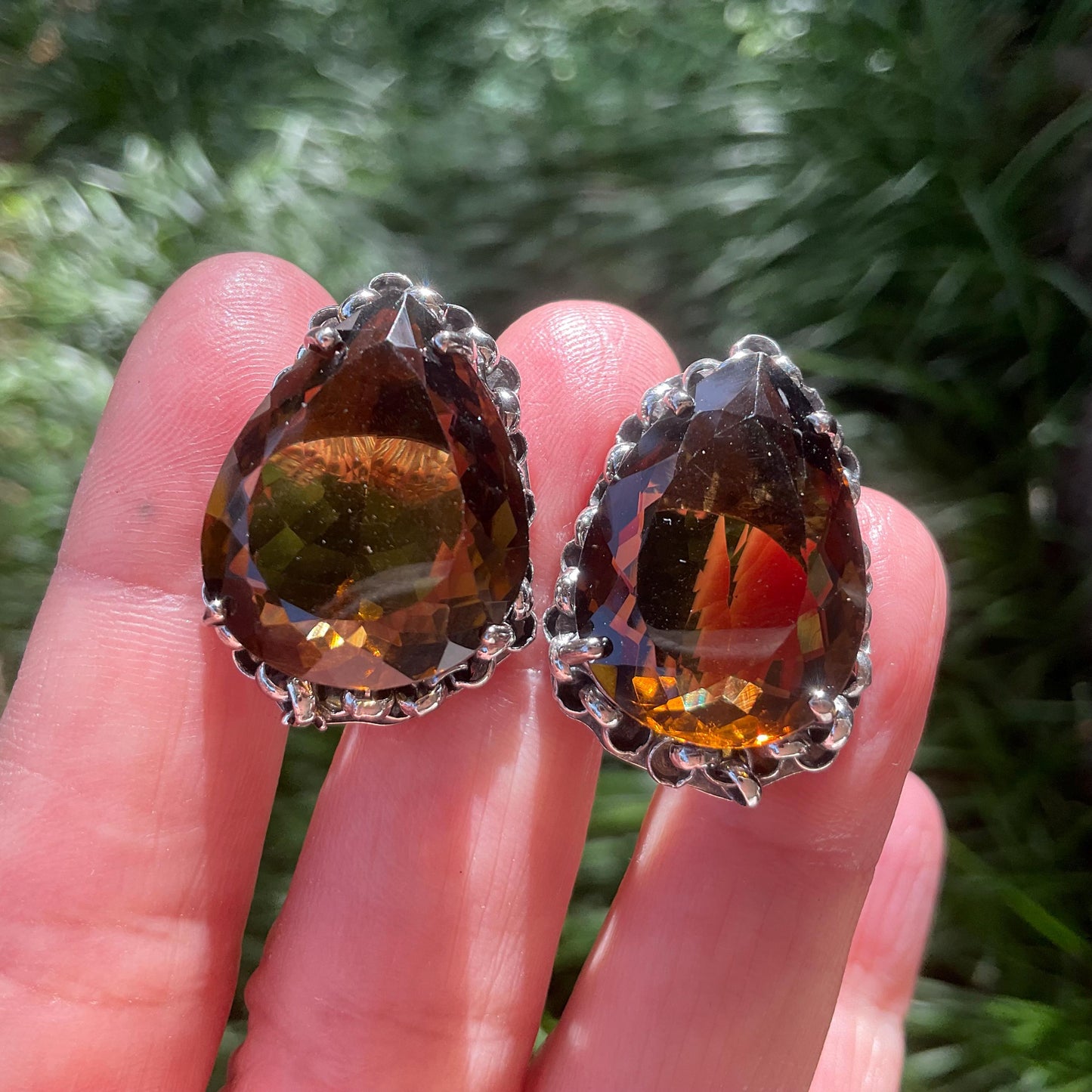Sterling silver Smokey quartz large post earrings Colors Of Etnika