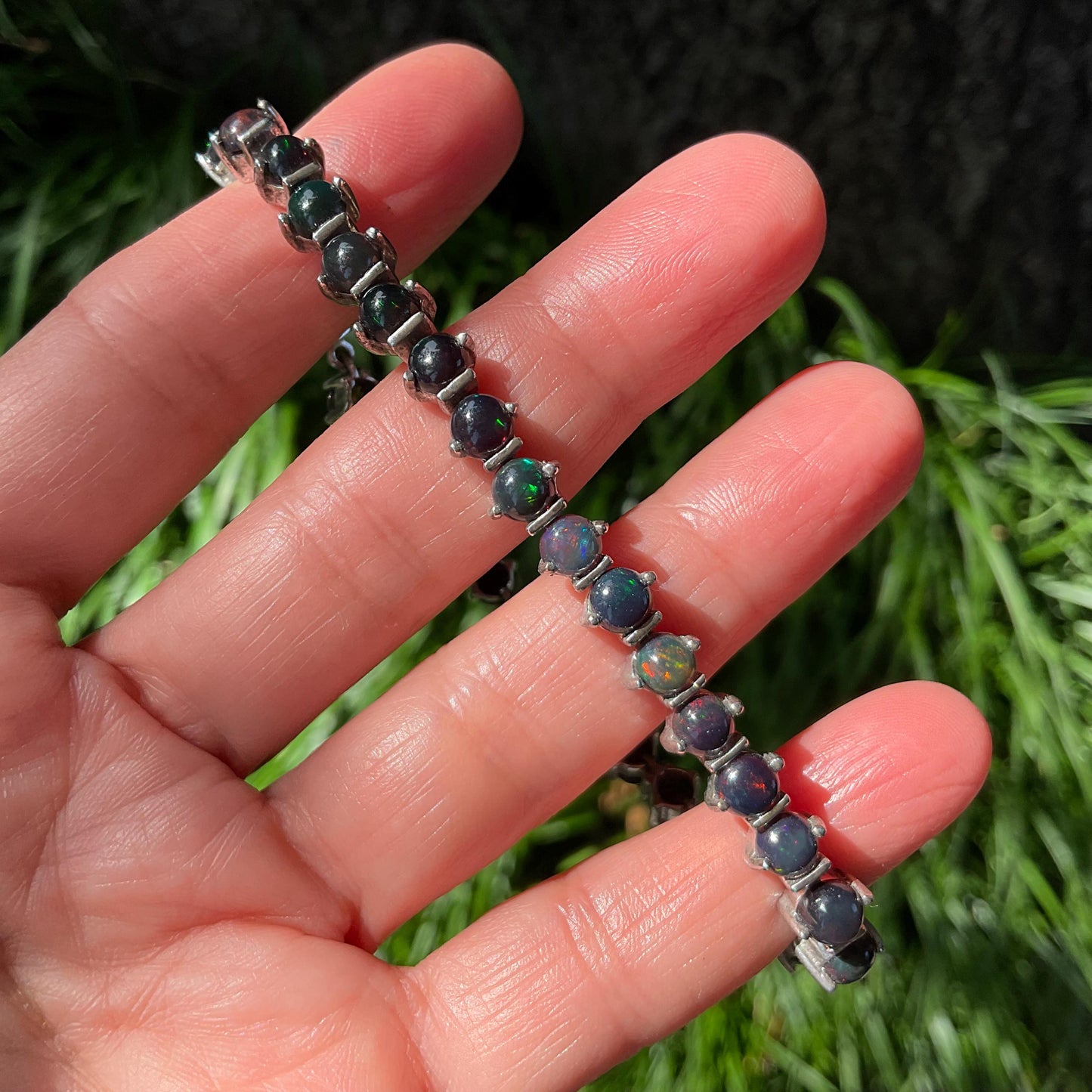 Sterling Silver Natural Black red blue Opal tenis bracelet Colors Of Etnika